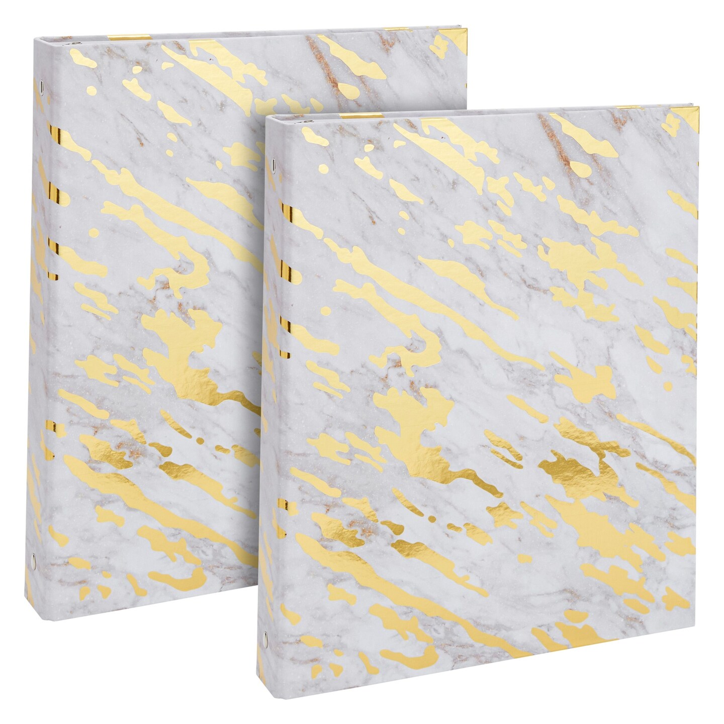 2 Pack Gold Foil 3-Ring Binder, Marble Design 1.65" Hardcover Folder (10 x 11.5 In)