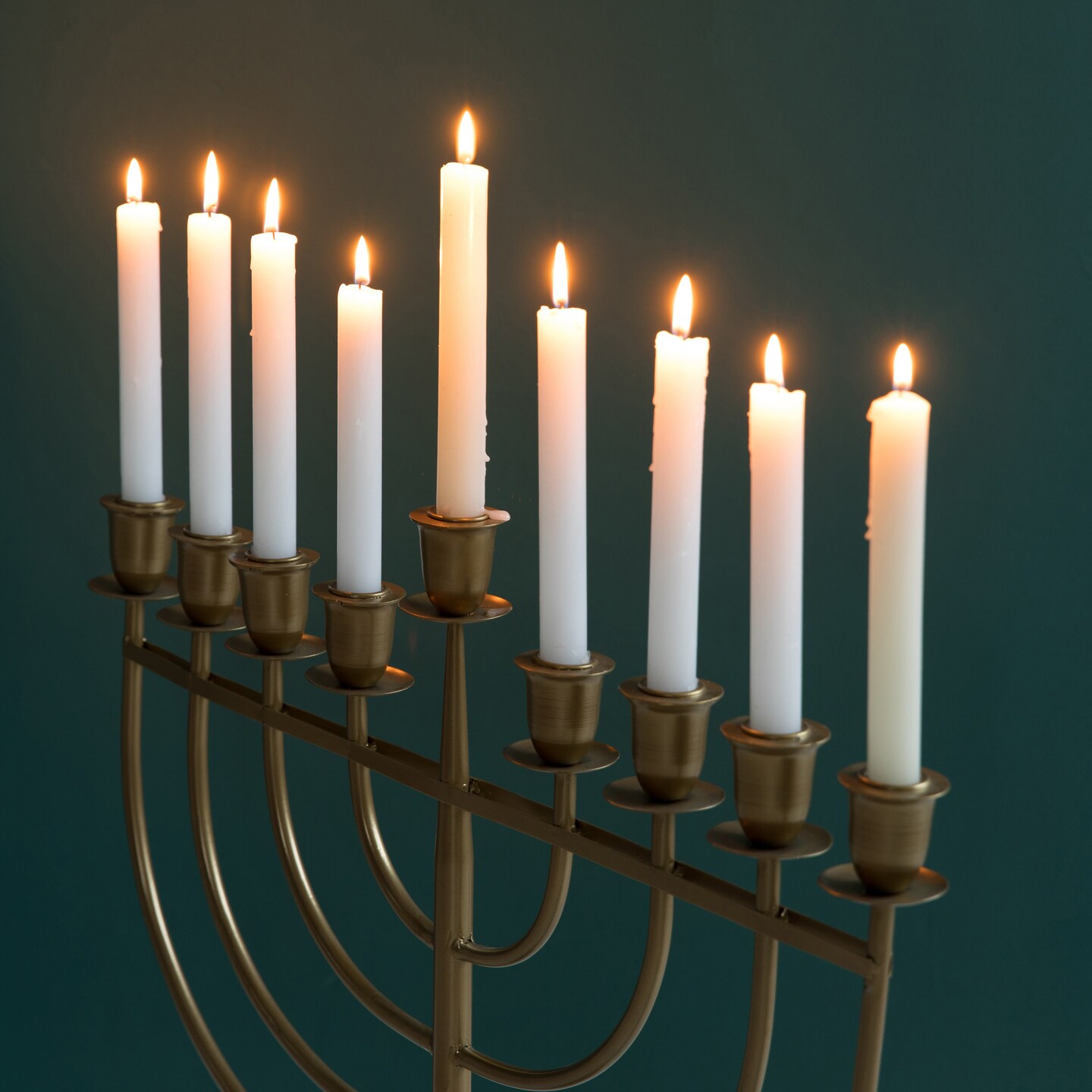 Modern Solid Metal Judaica Hanukkah Menorah 9 Branched Candelabra