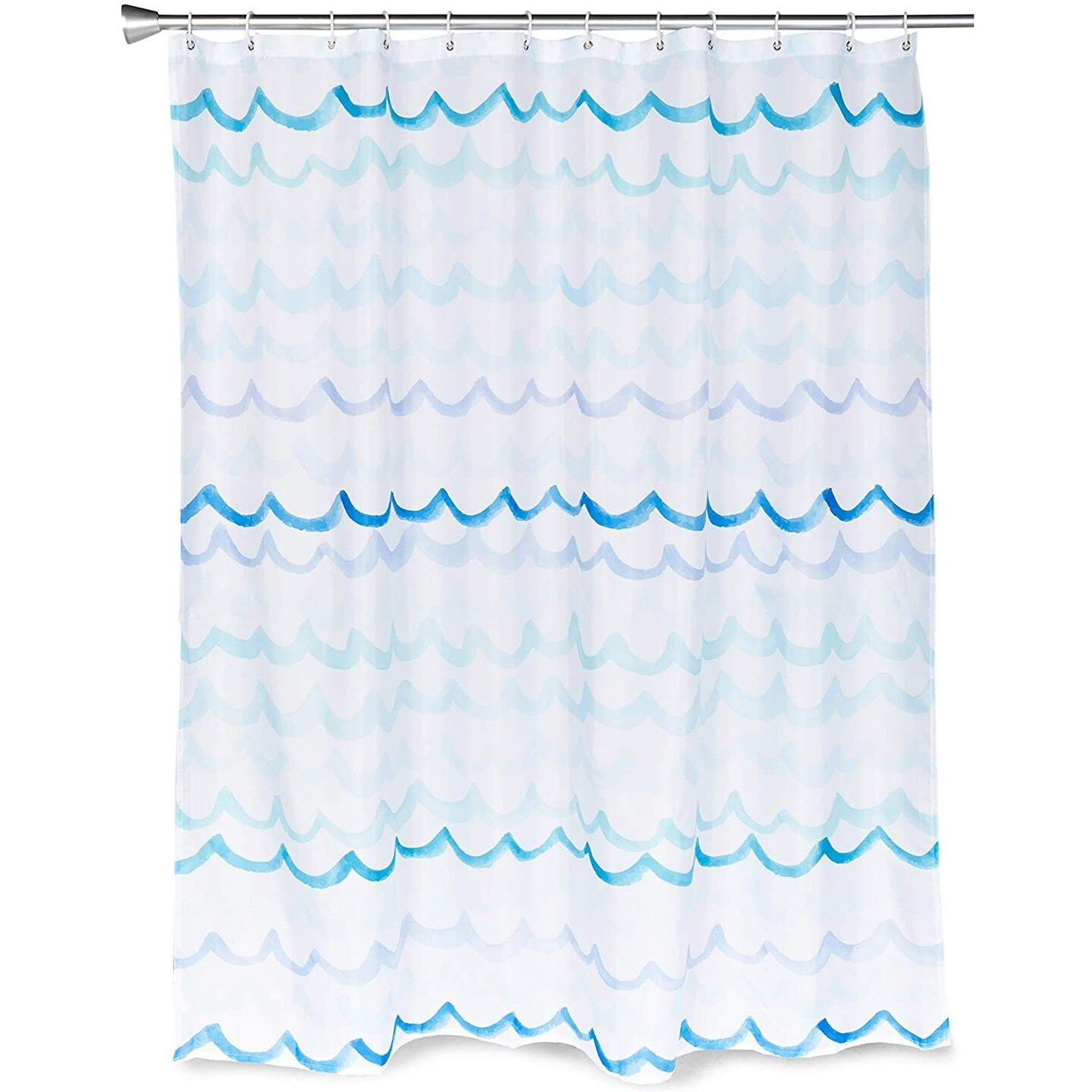 Okuna Outpost Blue Waves Shower Curtain Set with 12 Hooks, Beach Bathroom Decor (70 x 71 in)