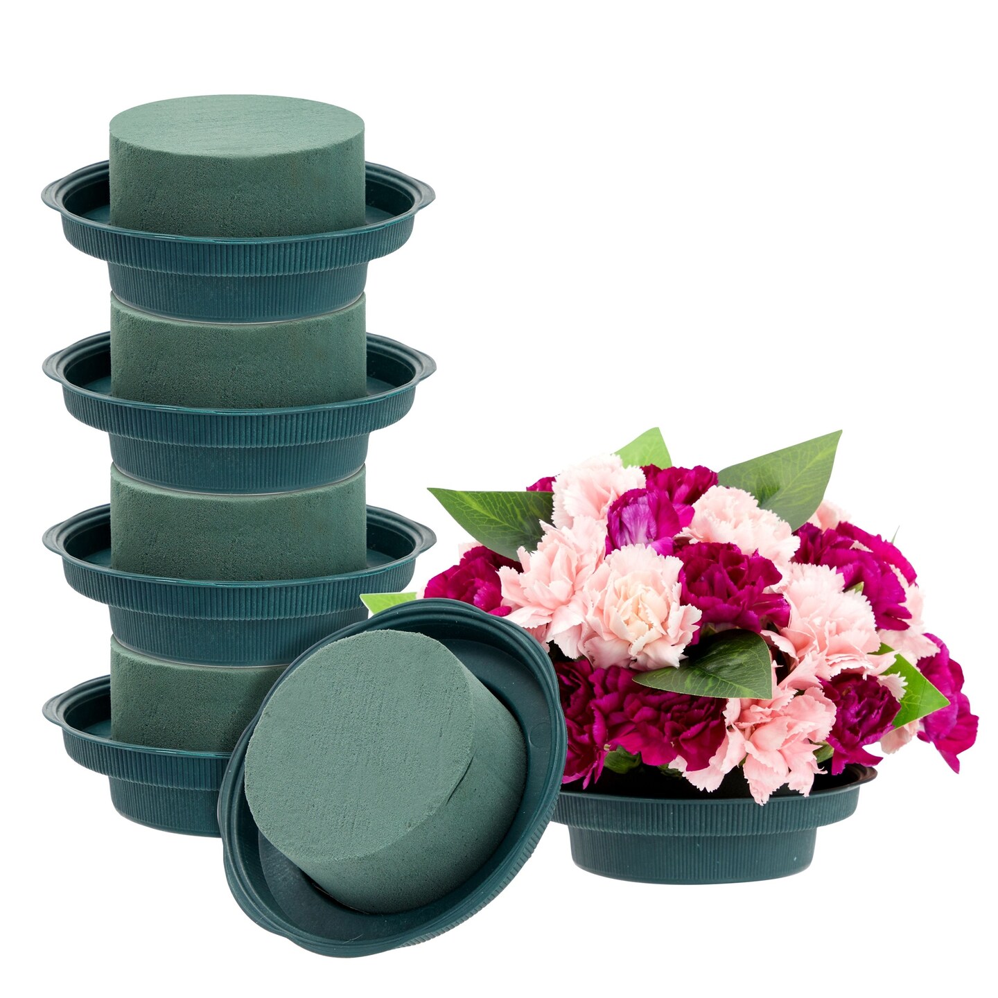 Oasis® Ideal Floral Foam Cylinders With Plastic Tray Round Fresh
