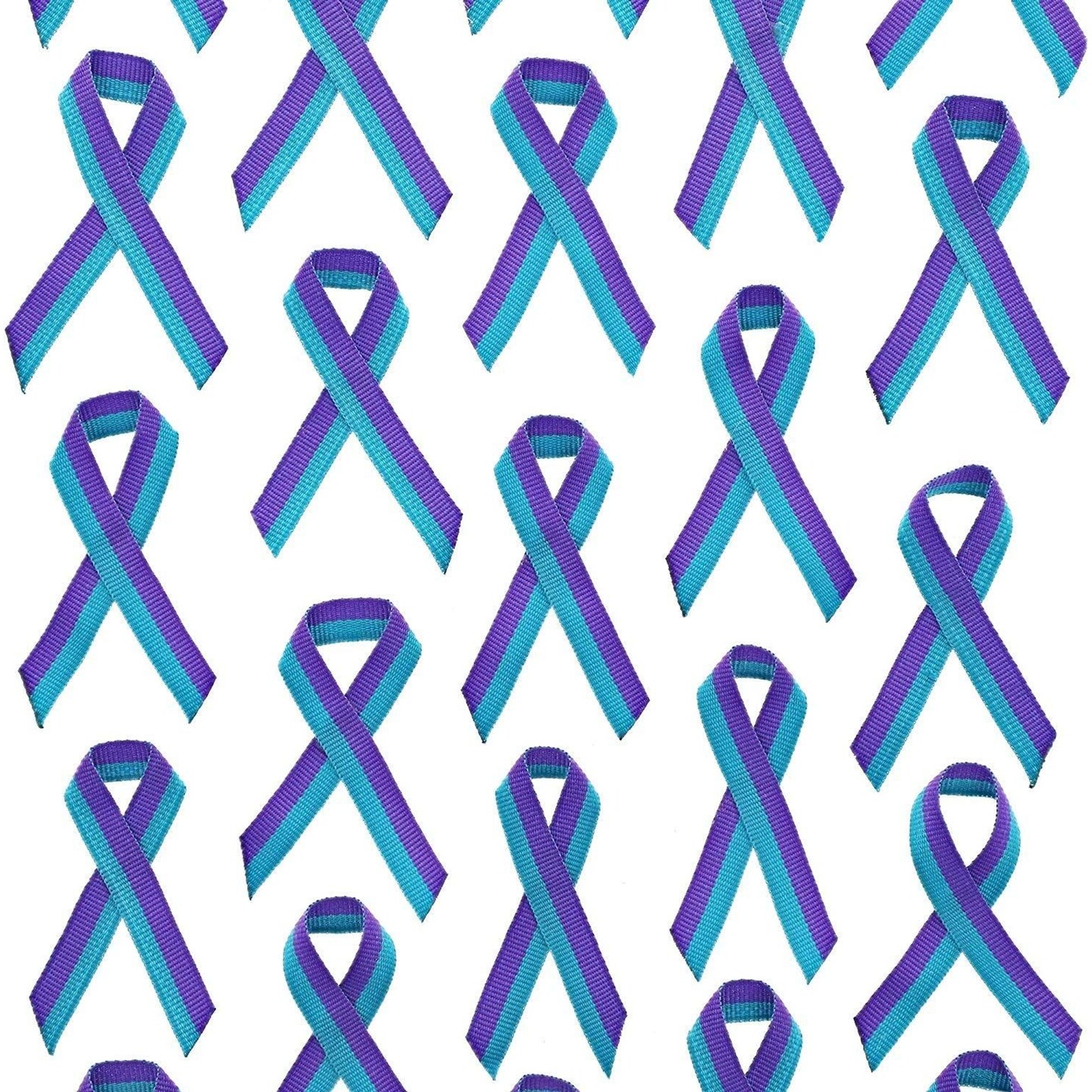 Teal and Purple Fabric Awareness Ribbons - 250 ribbons / bag