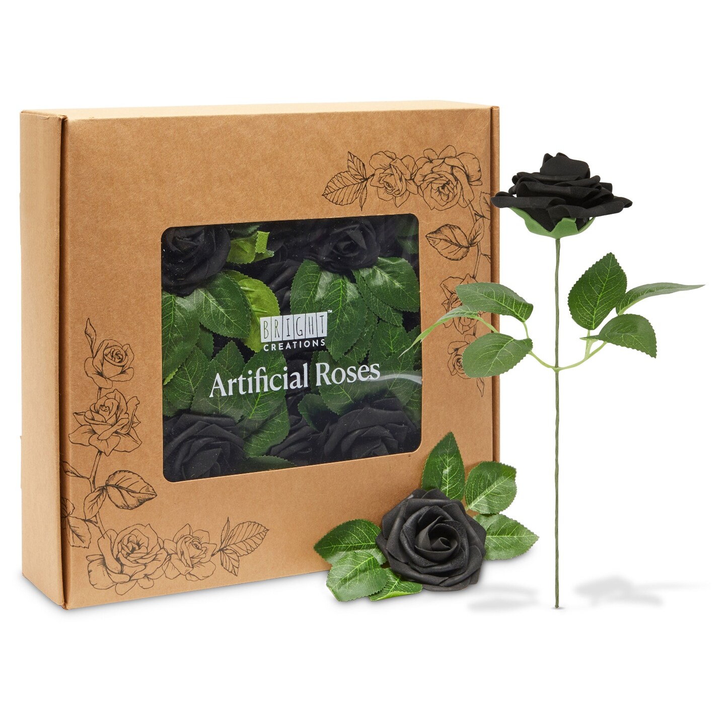 Artificial Roses, Black Flowers with Stems and Leaves for Centerpieces, Arrangements (3 x 10 In, 76 Pieces)