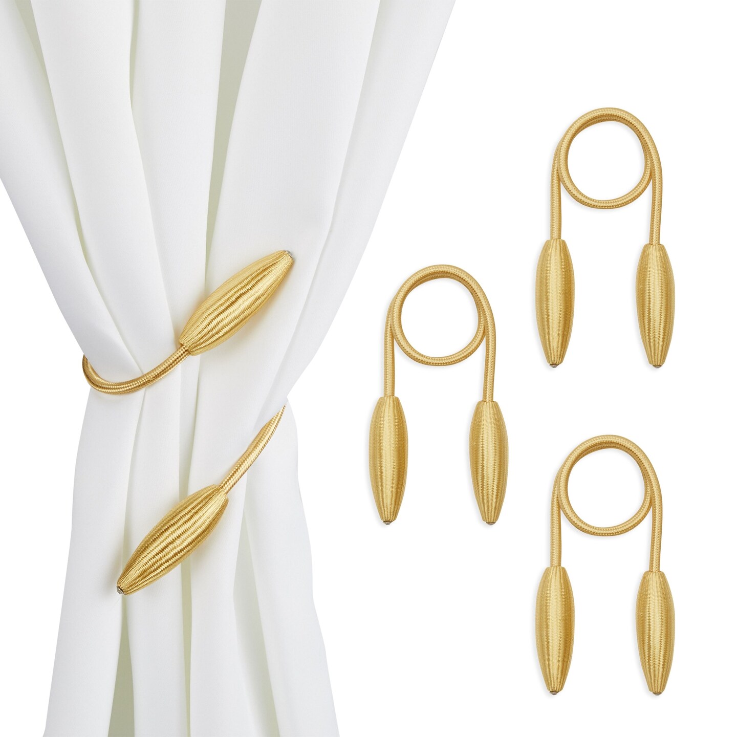 Gold Rope Curtain Tiebacks, Holdbacks for Drapes (21 Inches, 2 Pairs)