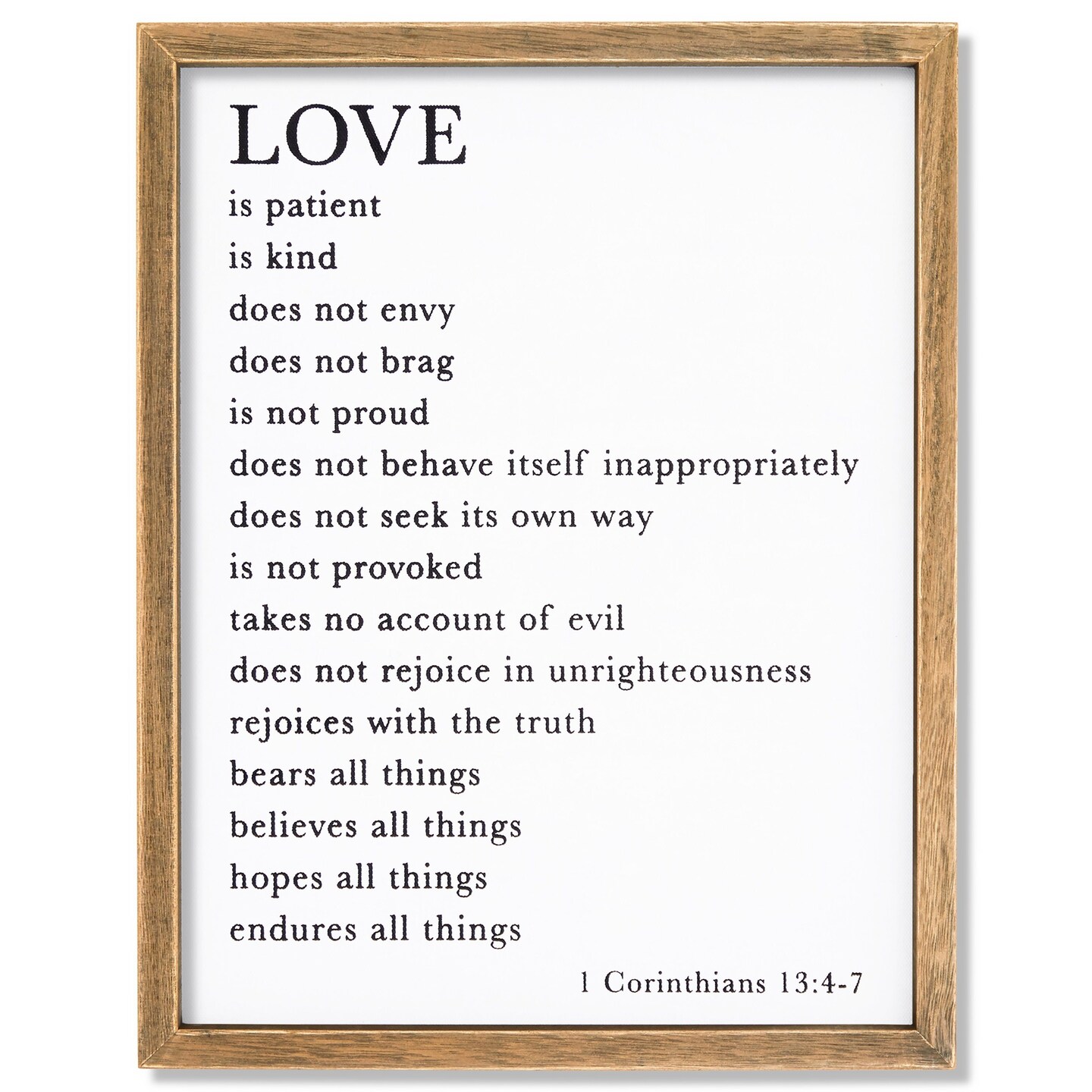 Christian Religious Scripture Wall Art Decor, 1 Corinthians 13 4-7, Rustic Style Home Decorations (11.75 x 15 In)