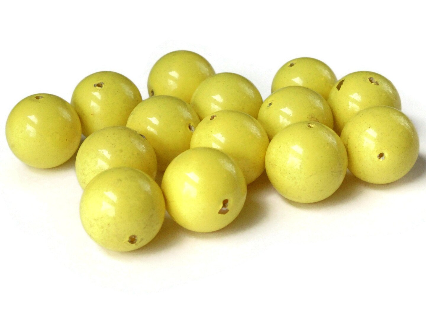 14 15mm Yellow Round Vintage Plastic Beads Loose Beads New Old Stock Beads