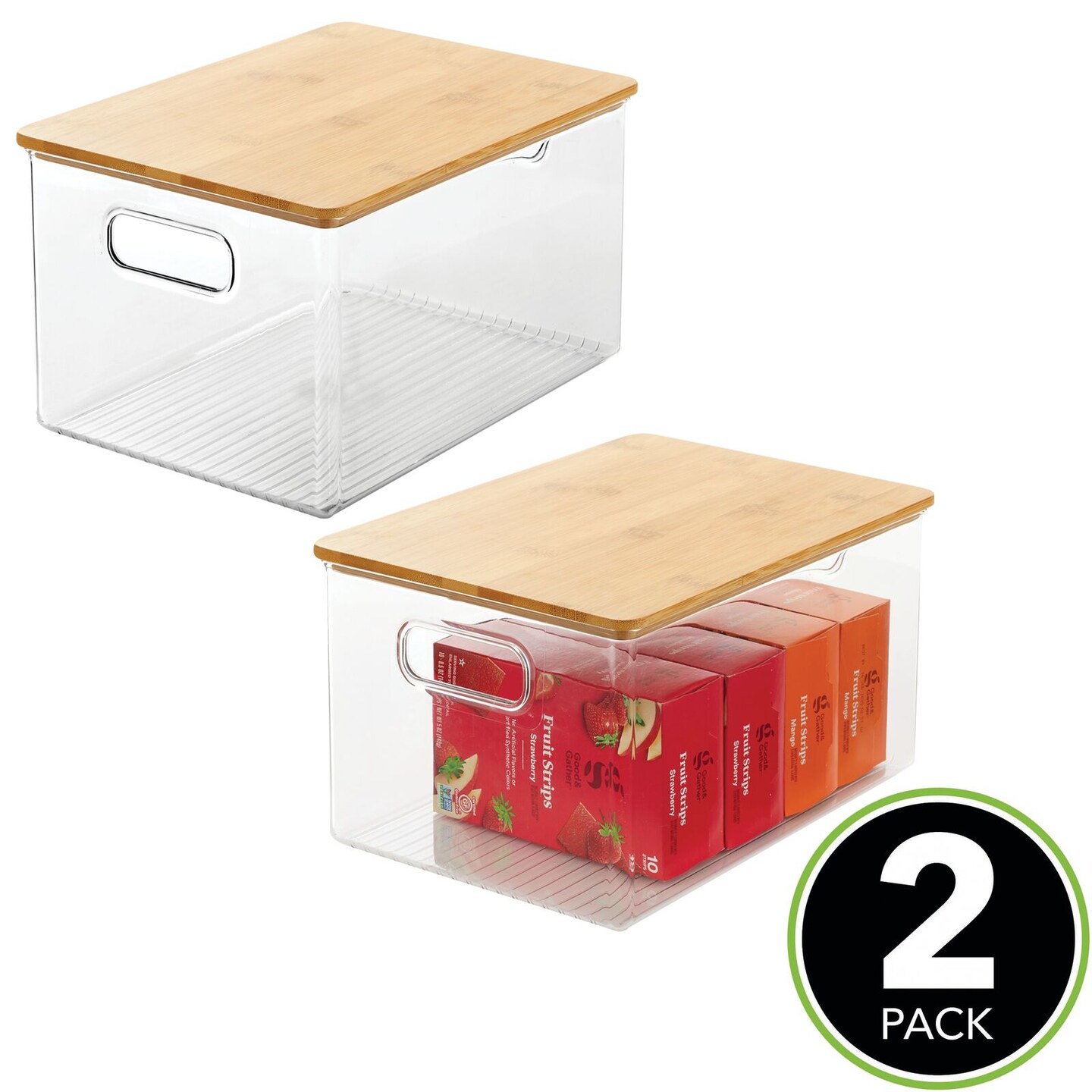 mDesign Plastic Kitchen Food Storage Bin with Lid Clear/Bamboo Lid