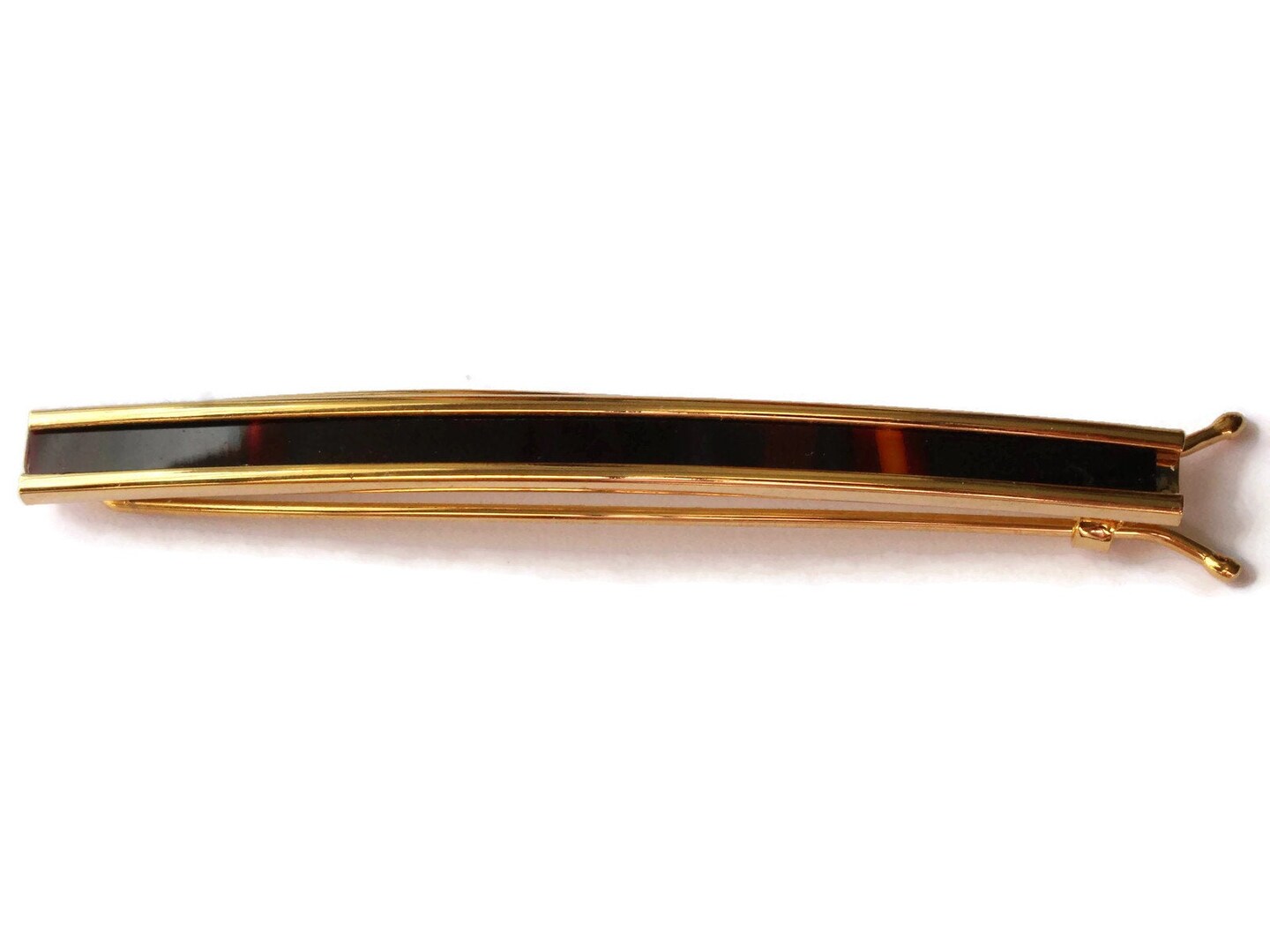 Vintage Tortoise Shell Barrette - Gold Finished Hair Clip Fashion Accessory from the 1950s or 1960s