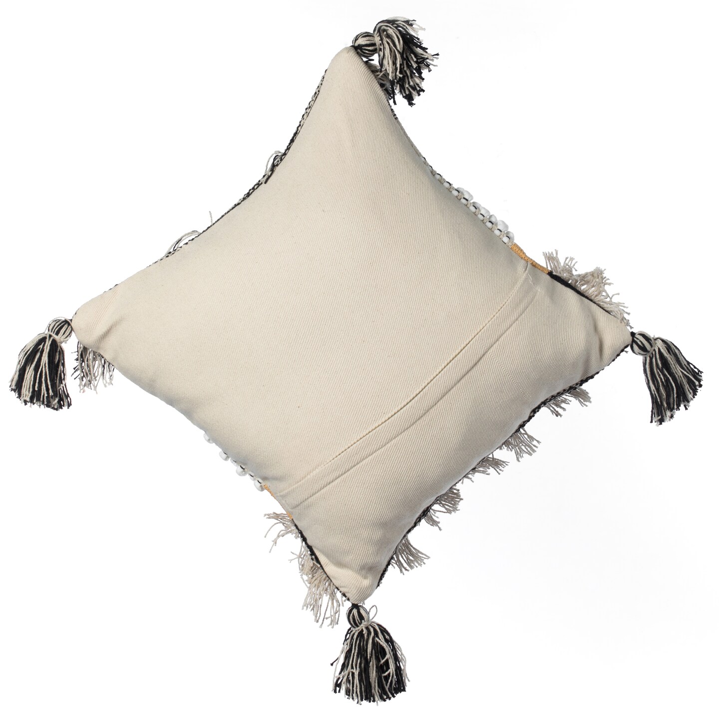 16&#x22; Boho Handwoven Cotton Throw Pillow Cushion Cover with Tassels, Beige