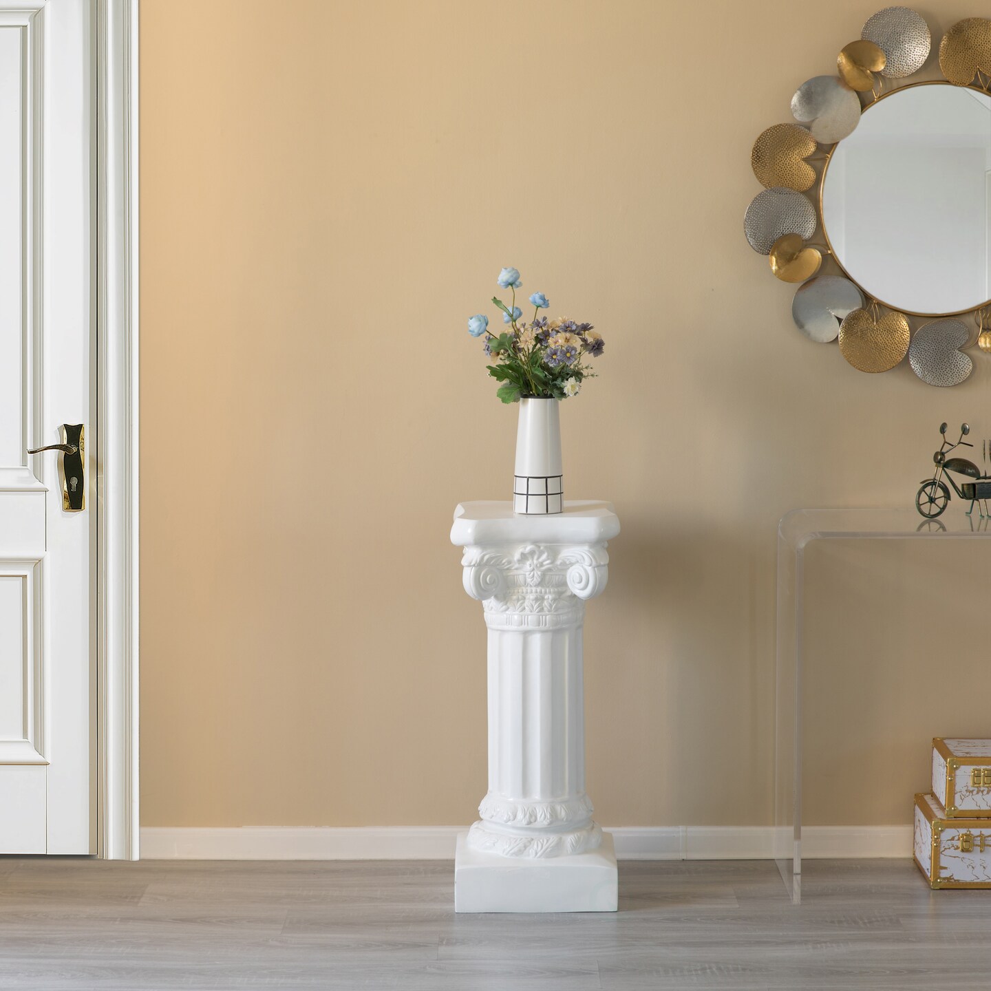 Decorative Fiberglass White Plinth Roman Style Column Ionic Piller Pedestal Vase Stand for Wedding or Party, Living Room, or Dining Room Decor - Photography Props - Sculpture Display - Greek-inspired Luxury Decor Piece with Ornate Accents