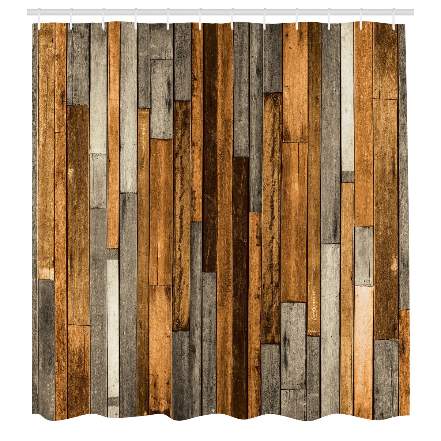 Ambesonne Wooden Print Shower Curtain, Brown Old Hardwood Floor Plank Grunge Lodge Garage Natural Rural Graphic, Cloth Fabric Bathroom Decor Set with Hooks, 69" W x 84" L, Dark Khaki