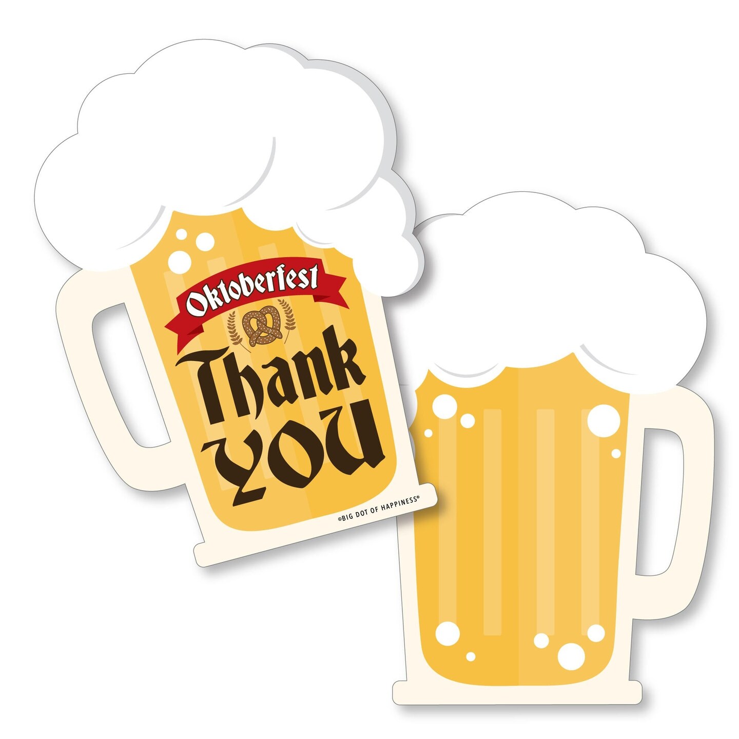 Big Dot of Happiness Oktoberfest - Shaped Thank You Cards - Beer Festival Thank You Note Cards with Envelopes - Set of 12