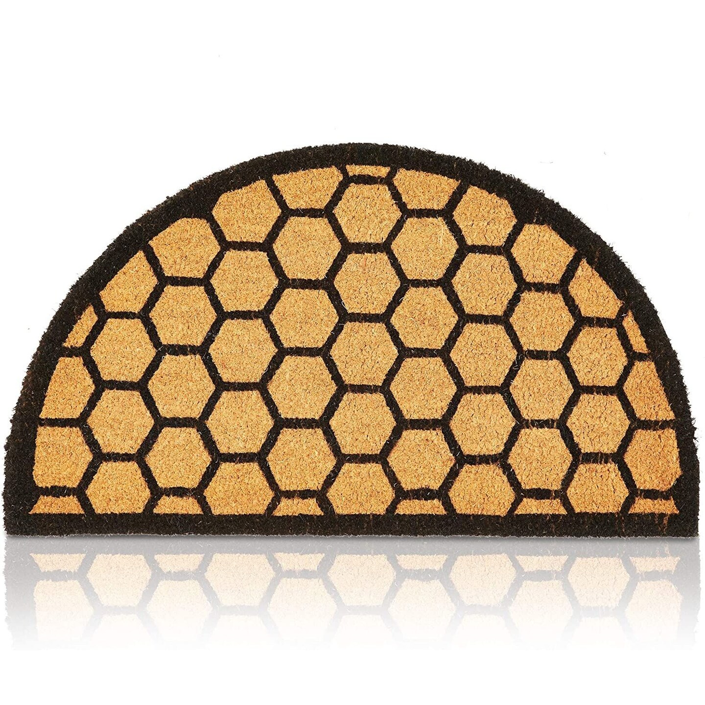 Honeycomb Half Circle Rug, Natural Coir Bee Welcome Mat, Nonslip for Indoor and Outdoor Entrance (17 x 30 In)