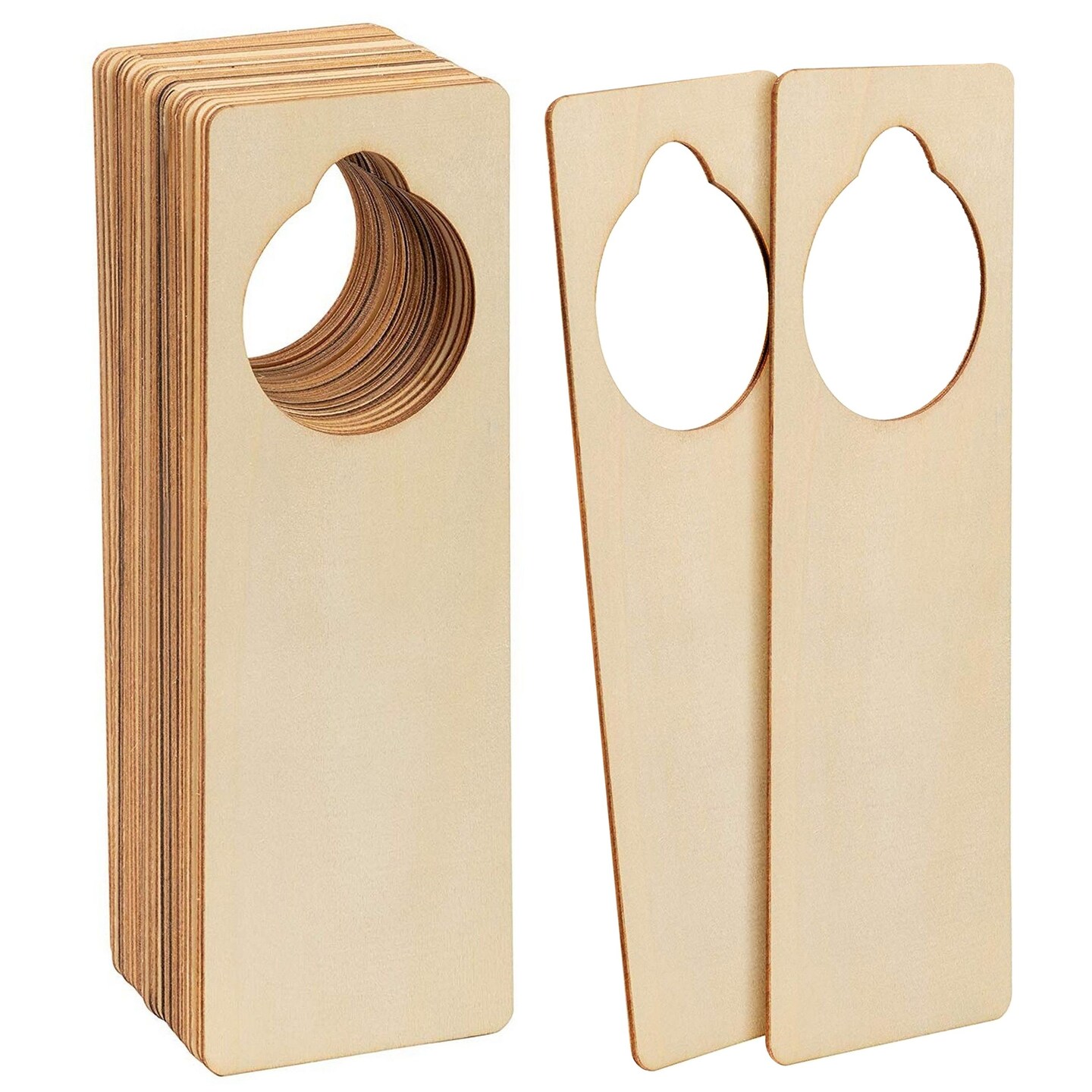 24 Pack Unfinished Wooden Door Knob Hangers, Blank Wood Doorknob Signs for Crafts (3 x 10 In)