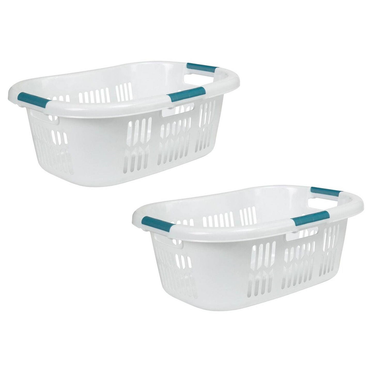 Rubbermaid Hip Hugger Laundry Basket FG299787WHT 3 Handle 1.5 Bushel 2 Pack