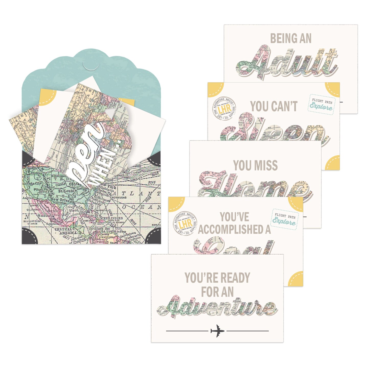 Big Dot of Happiness World Awaits - Going Away Cards Gift Box Kit - Open When Letters - Set of 8