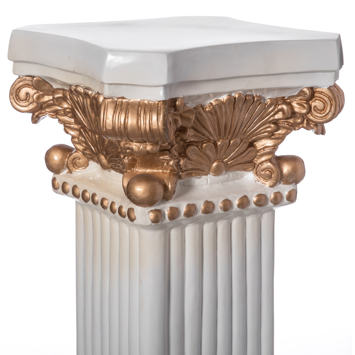 Decorative Fiberglass White and Gold Plinth Roman Style Column Ionic Piller Pedestal Vase Stand for Wedding or Party, Living Room, or Dining Room Decor - Photography Props - Sculpture Display - Greek-inspired Luxury Decor Piece with Ornate Gold Accen