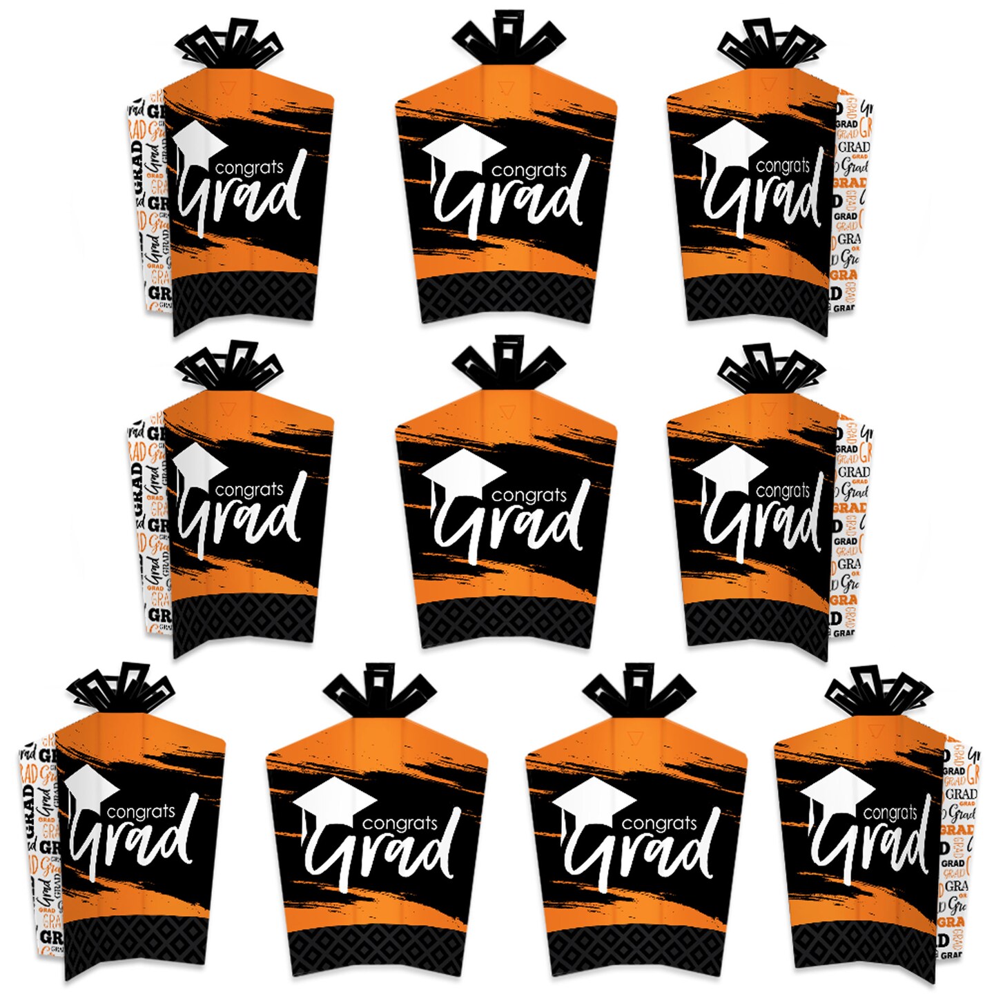 Big Dot of Happiness Orange Graduation Table Decorations - Party Fold and Flare Centerpieces - 10 Count
