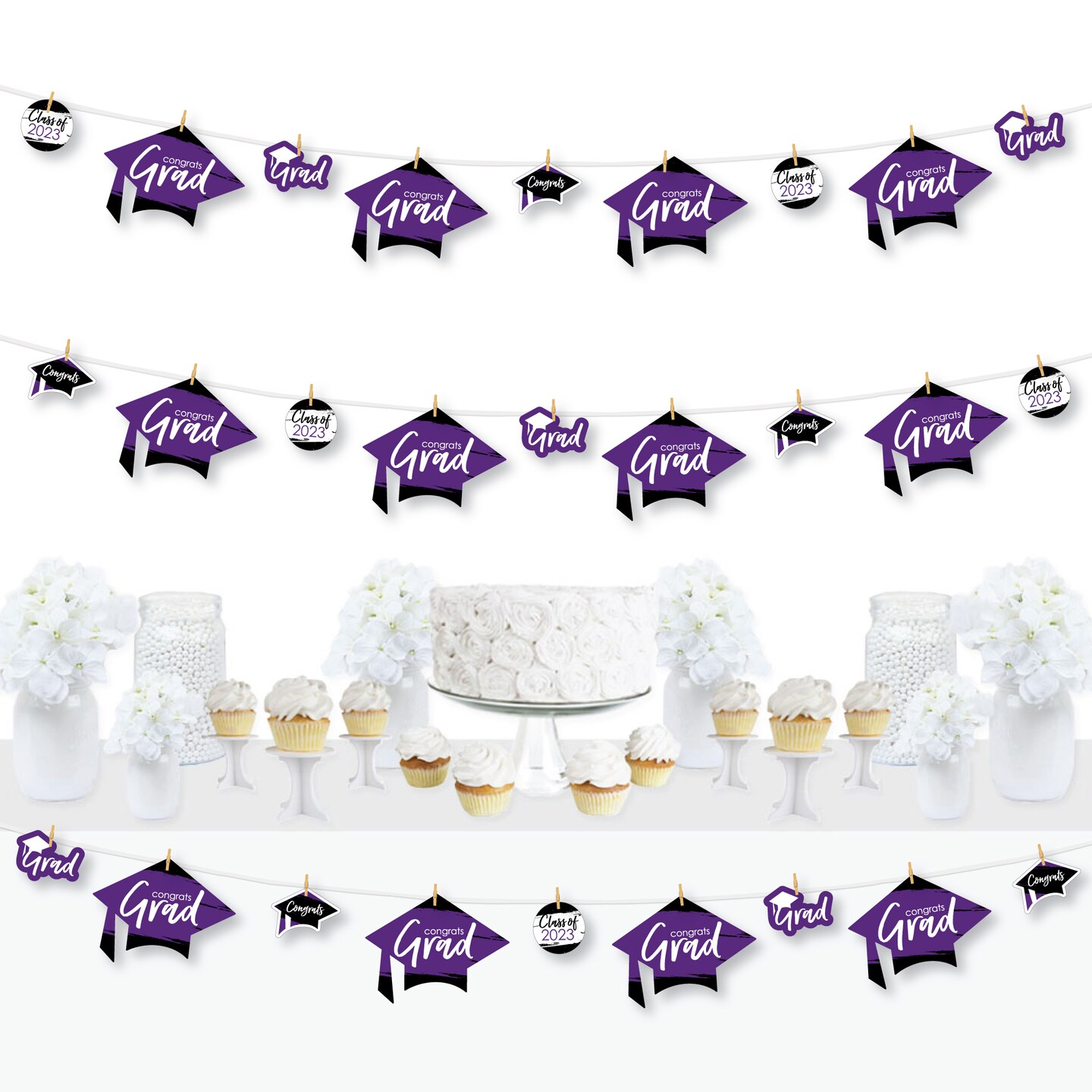 Big Dot of Happiness Purple Grad - Best is Yet to Come - 2023 Purple Graduation Party DIY Decorations - Clothespin Garland Banner - 44 Pieces