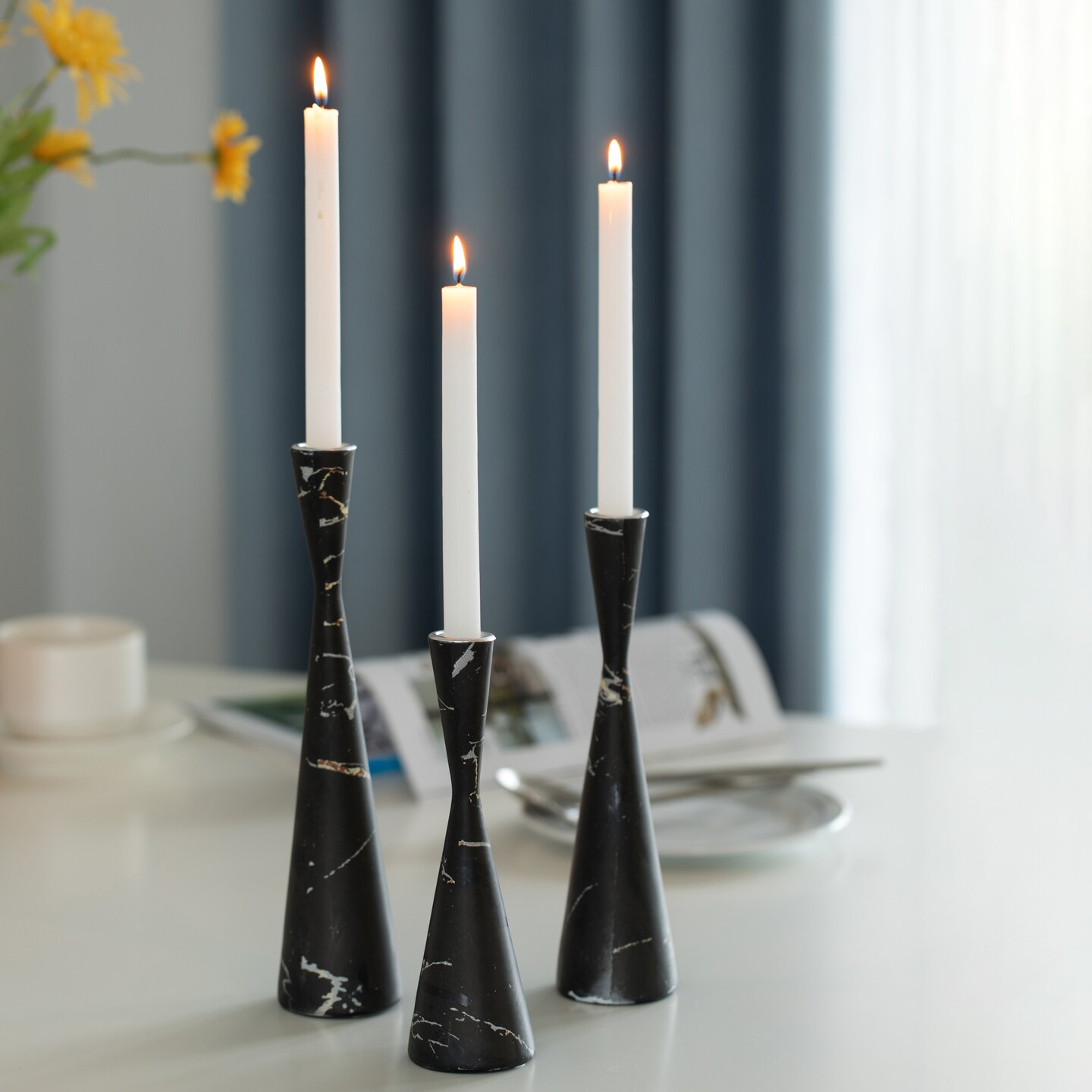 Marble Resin Candle Holders - Set of 3 Exquisite Decorative Taper Candlesticks for Luxurious Home Decor, Elegant Dining Table Centerpieces, Stylish Interior Accents, and Exclusive Event Illumination