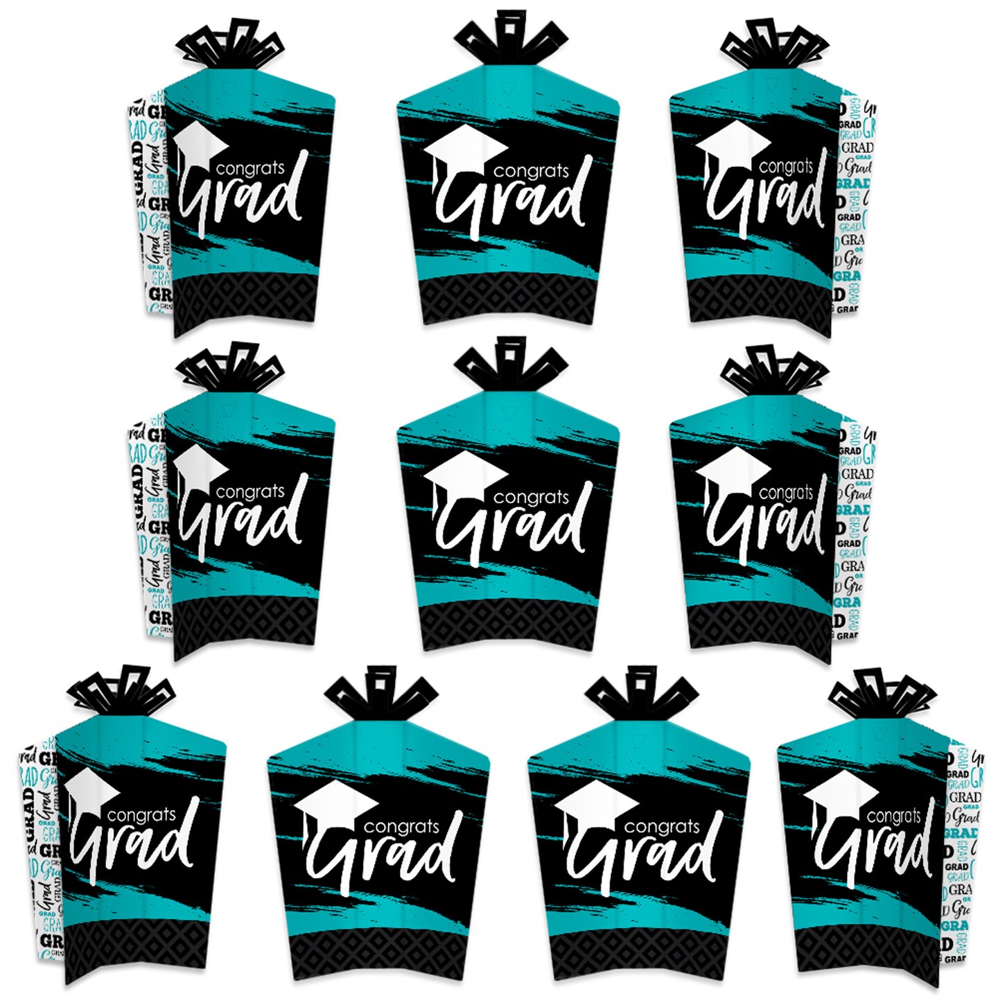 Big Dot of Happiness Teal Graduation Table Decorations - Party Fold and Flare Centerpieces - 10 Count