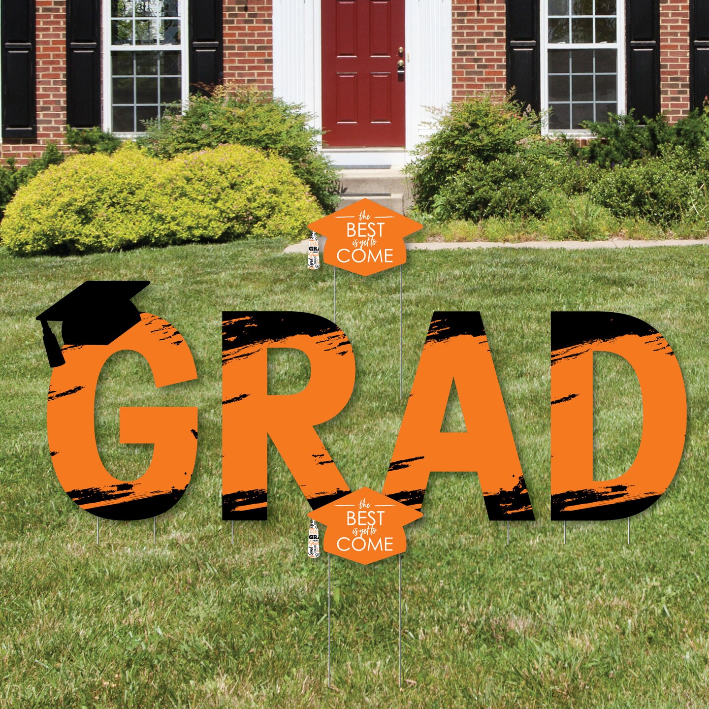 Big Dot of Happiness Orange Graduation Party Yard Signs - Outdoor Lawn Decorations - GRAD