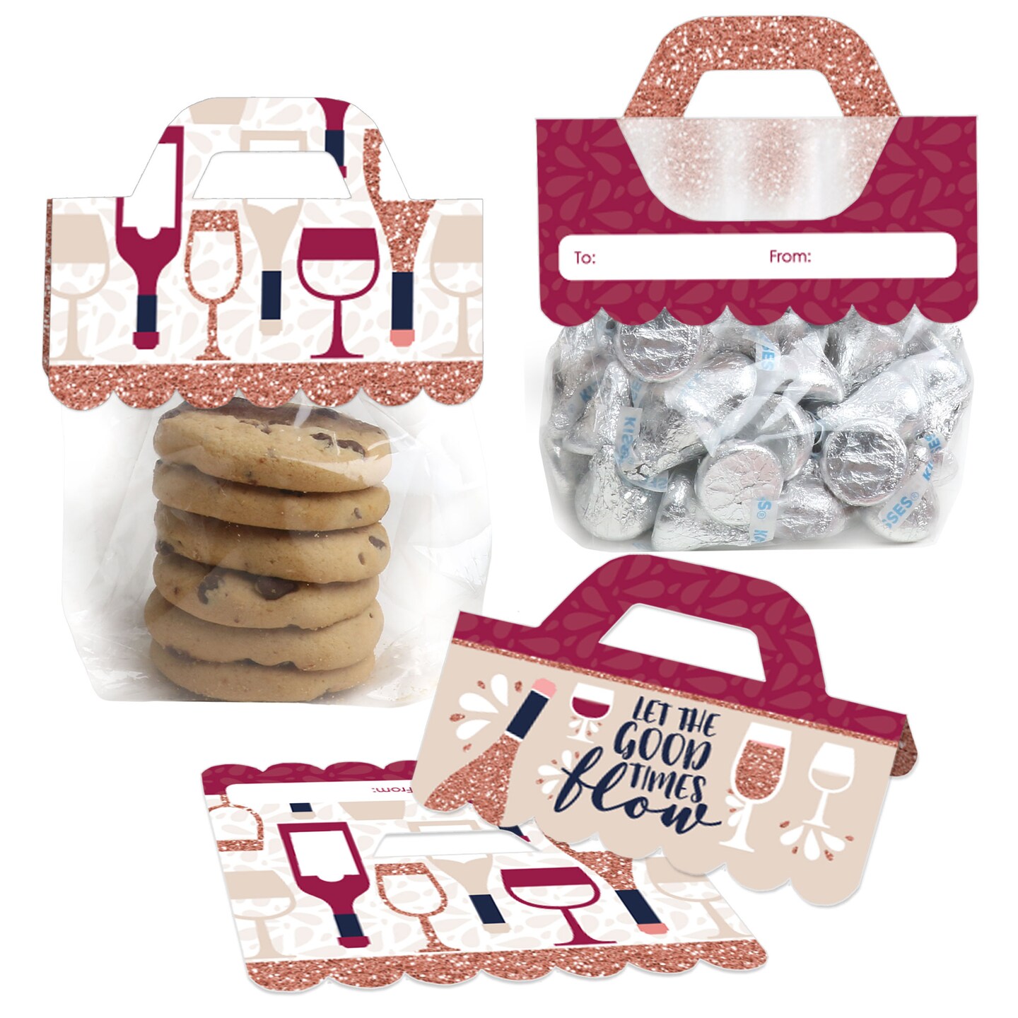 Big Dot of Happiness But First, Wine DIY Wine Tasting Party Clear Goodie Favor Bag Labels Candy Bags with Toppers Set of 24