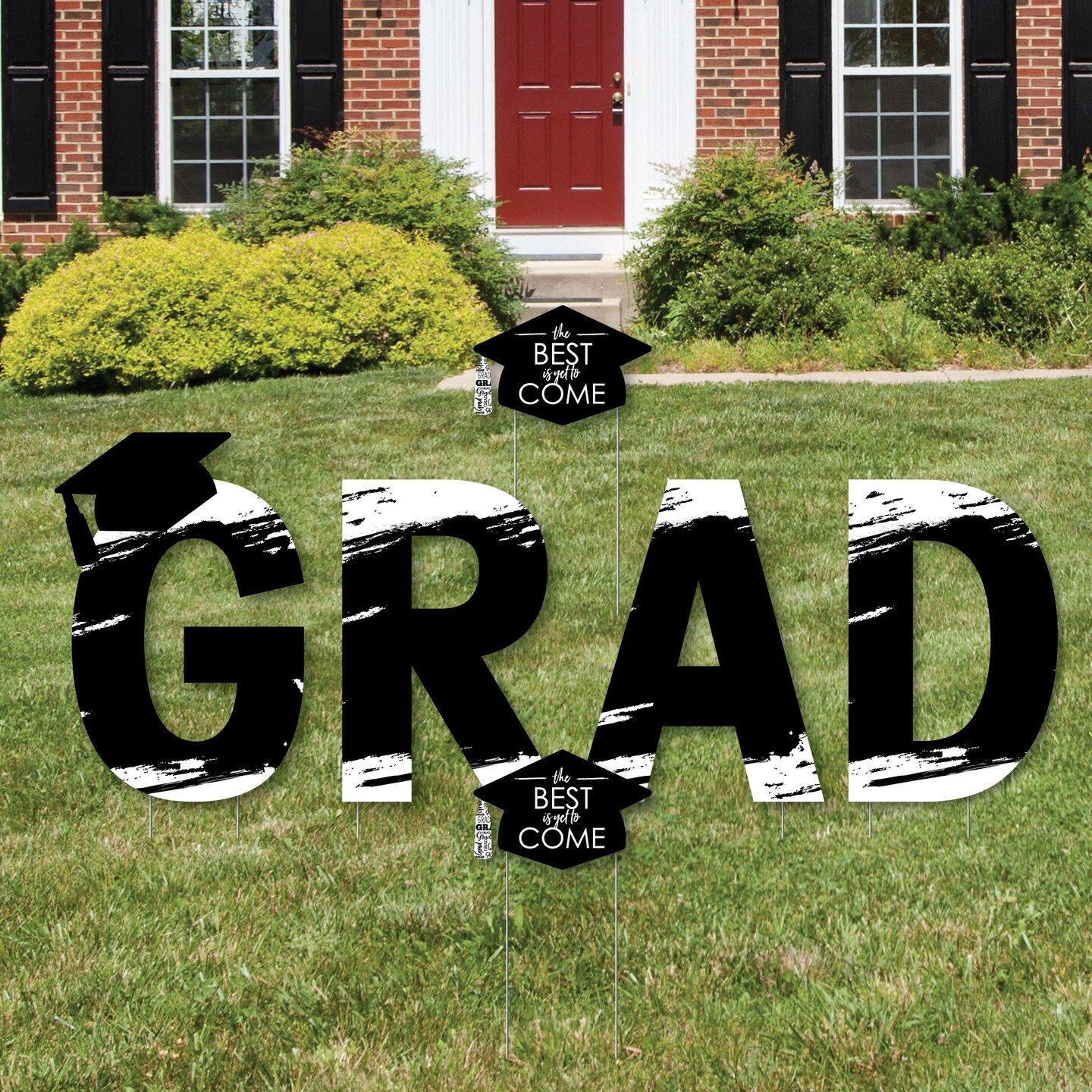 Big Dot of Happiness Black and White Graduation Party Yard Signs - Outdoor Lawn Decorations - GRAD