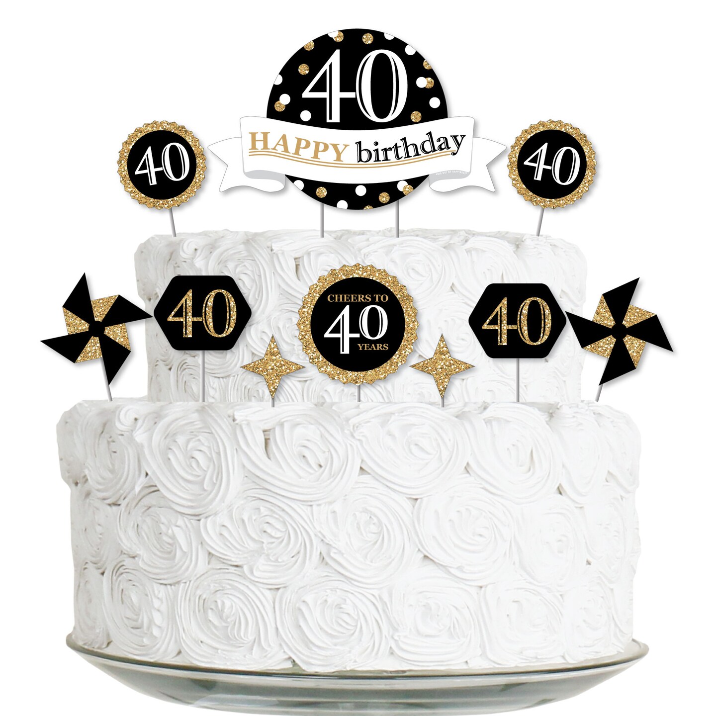 Big Dot of Happiness Adult 40th Birthday - Gold - Birthday Party Cake Decorating Kit - Happy Birthday Cake Topper Set - 11 Pieces