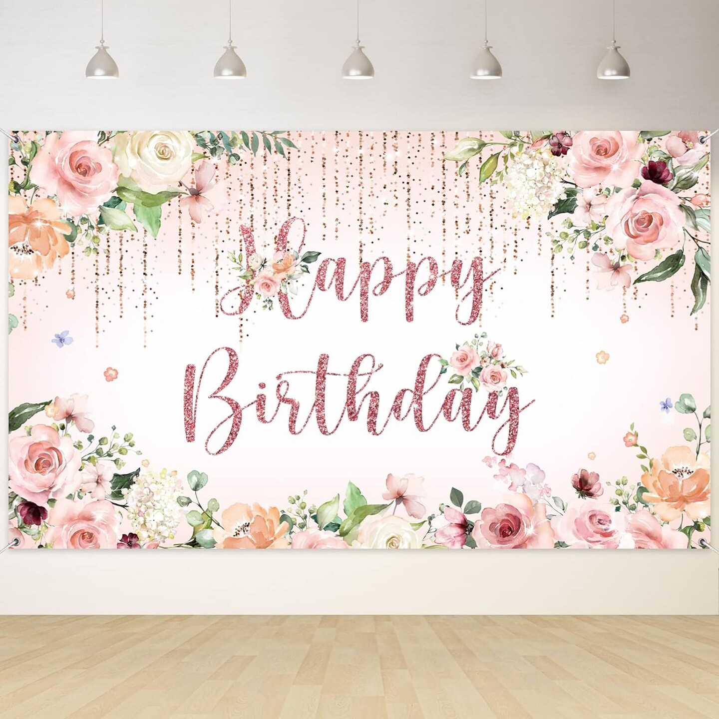 Happy Birthday Banner Decorations Backdrop Rose Gold Birthday Banner Party Supplies Photography Background for Women Girls