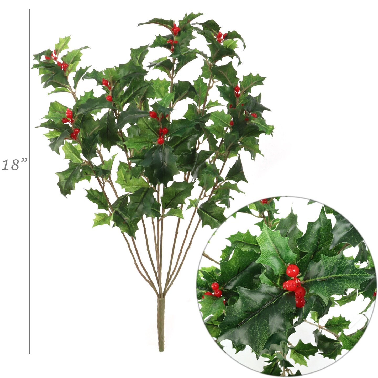 Green &#x26; White Holly Bush with Berries: Set of 4, 18-Inch by Floral Home&#xAE;