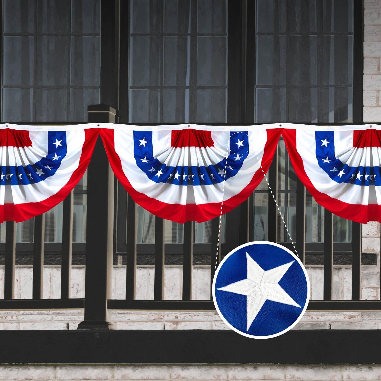 G128 USA Pleated Fan Flag 1.5x3 Feet American USA Bunting Decoration Flags EMBROIDERED Patriotic Stars & Sewn Stripes Canvas Header and Brass Grommets