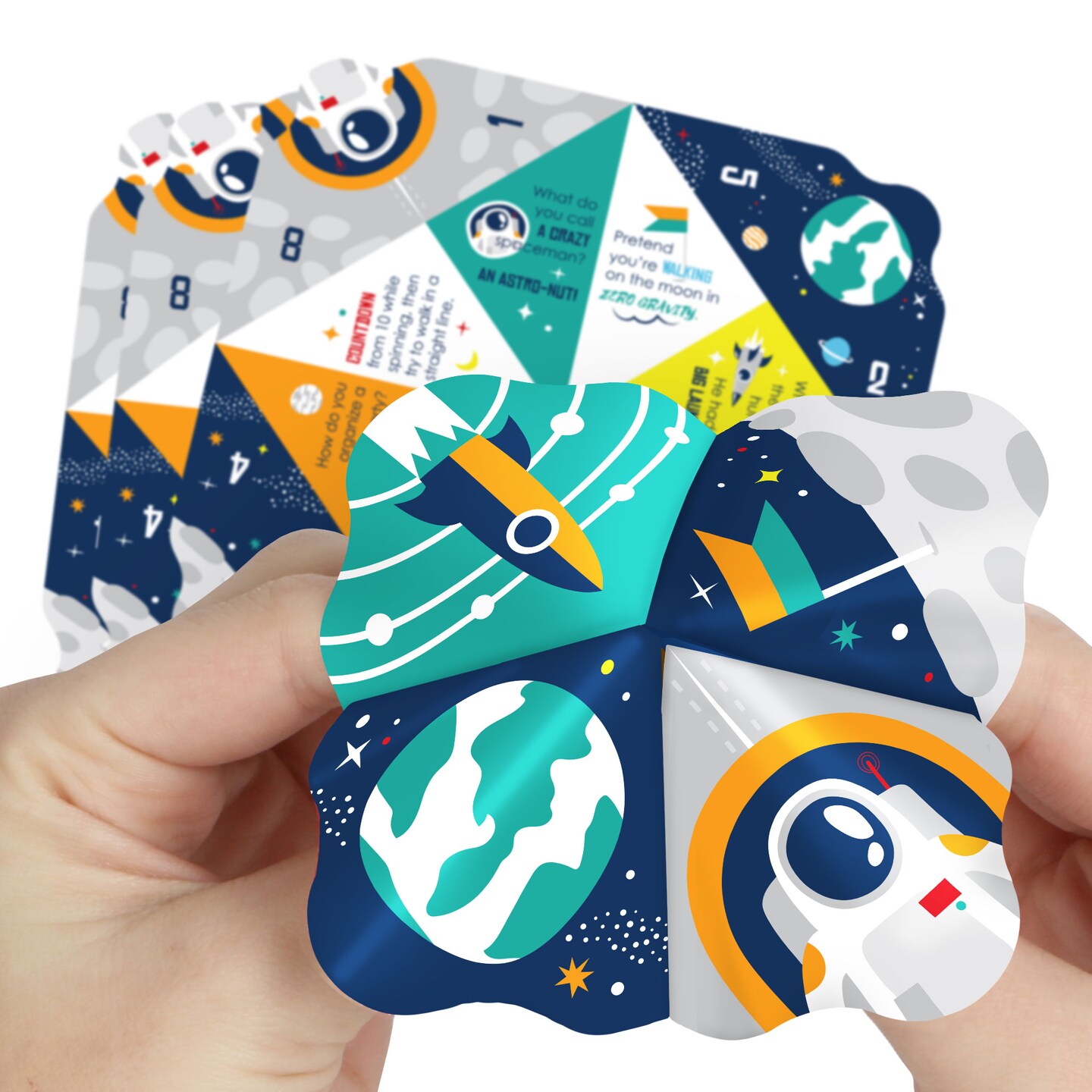Big Dot of Happiness Blast Off to Outer Space - Rocket Ship Baby Shower or Birthday Party Cootie Game - Jokes and Dares Fortune Tellers - Set of 12
