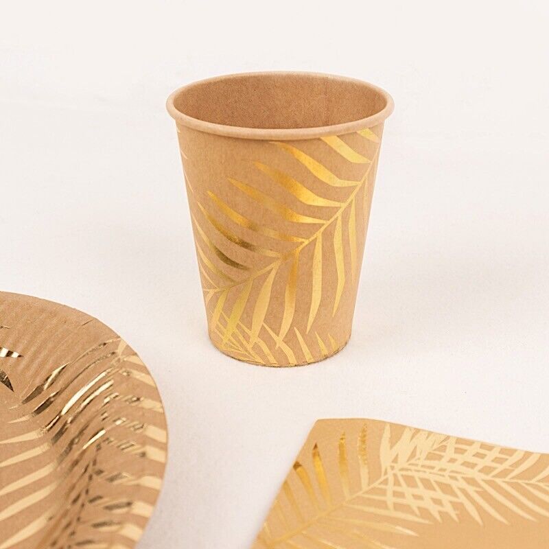 72 Natural with Gold Palm Leaves Print Paper TABLEWARE