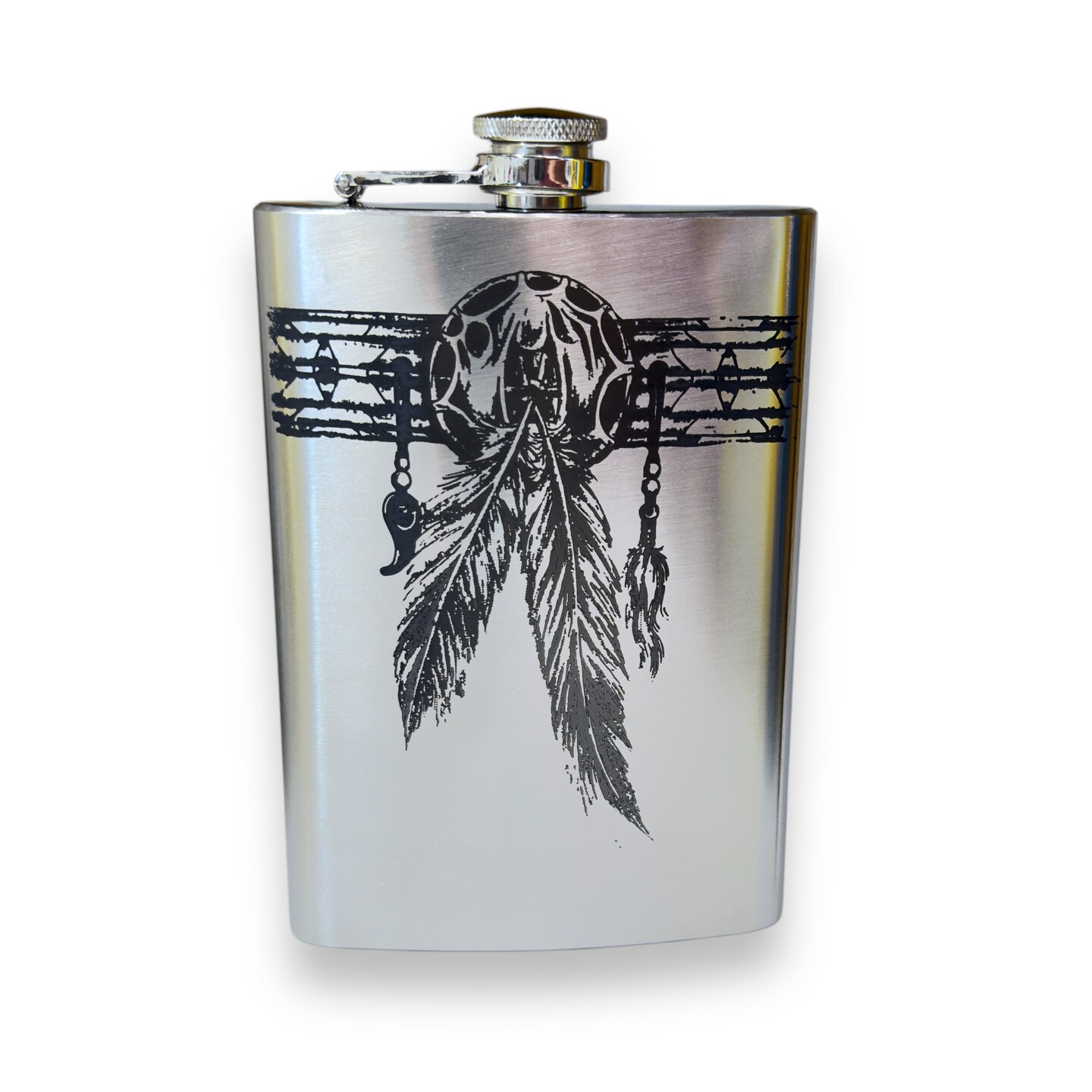 8oz Native American Feather Band Stainless Steel Flask 8oz Native American Feather Band Stainless Steel Flask
