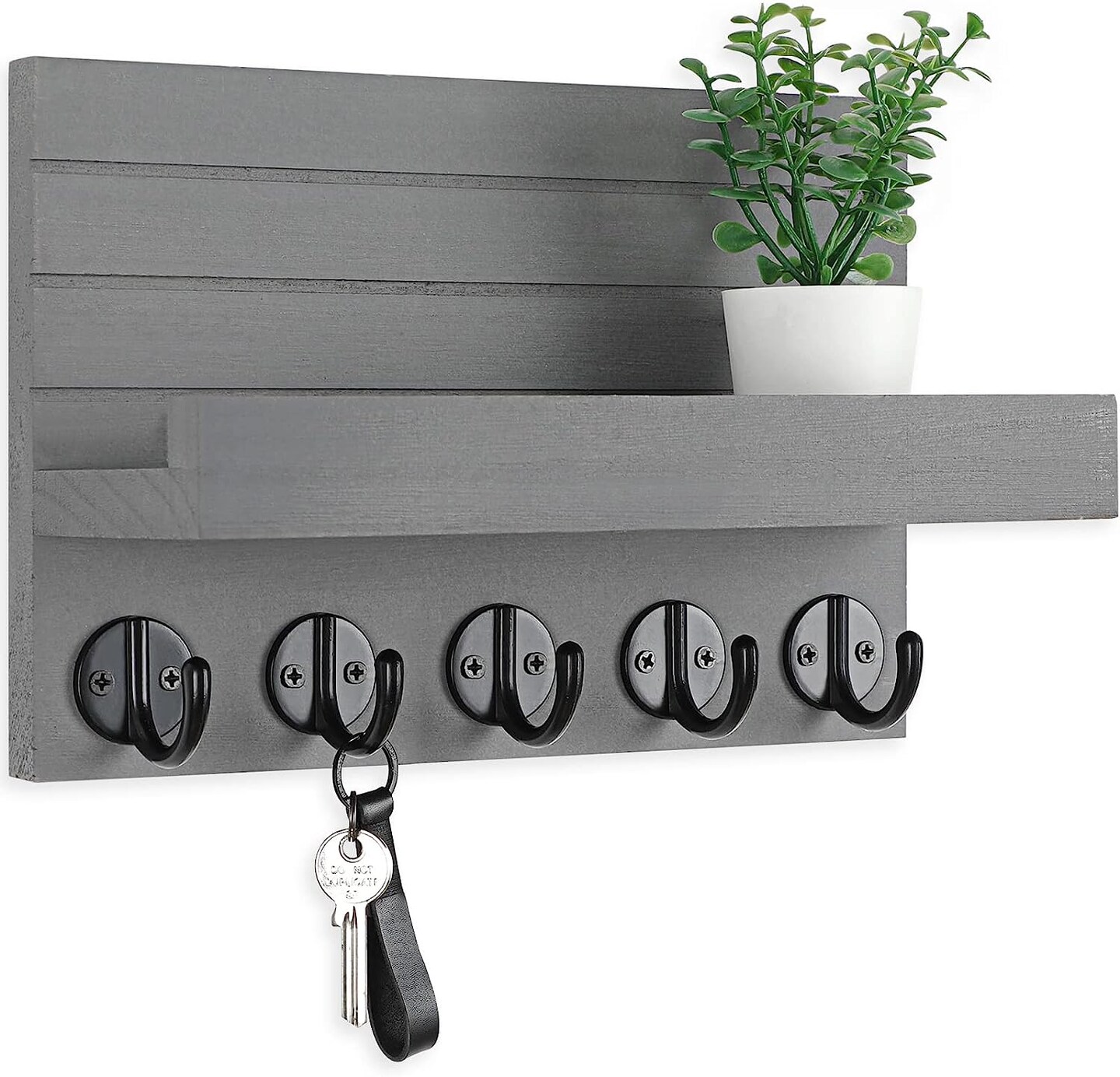 Rustic Charm: Paulownia Wood Key Holder with Shelf and Hooks
