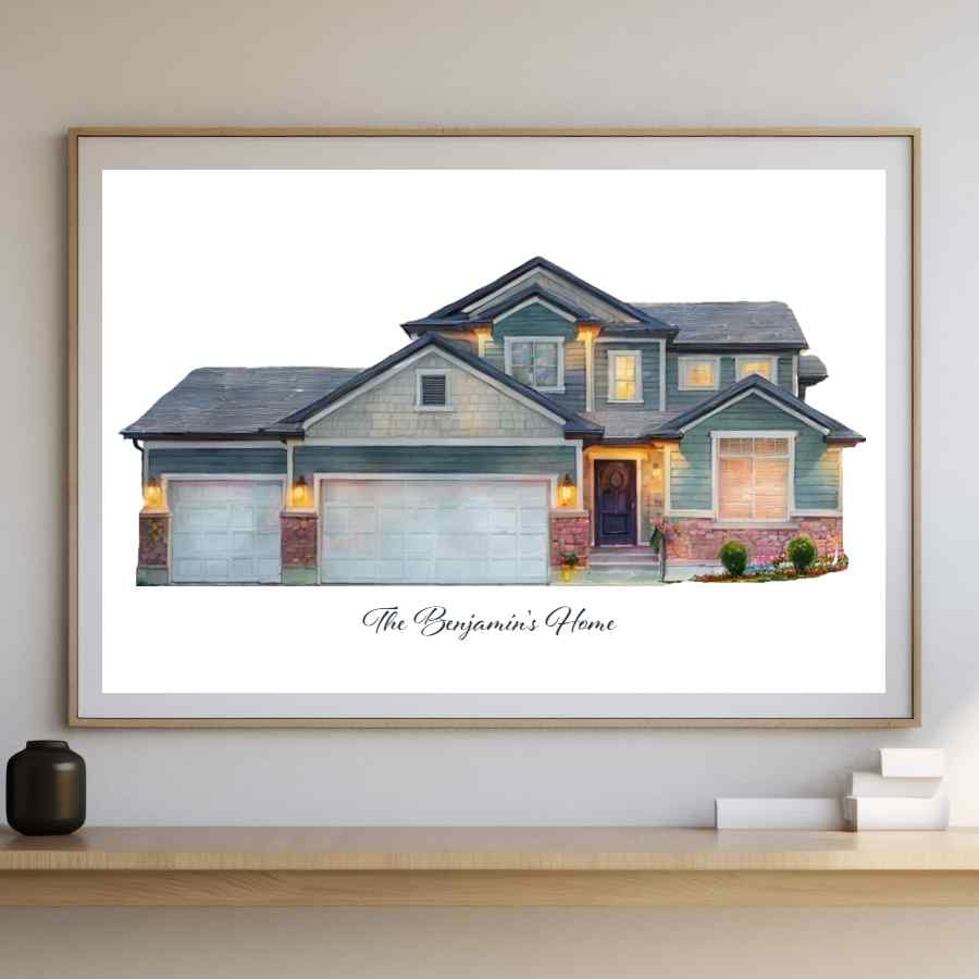 product name is Custom Home Vignette Portrait Wall Art Decor - Gift for a Keepsake, Housewarming or as a Realtor Gift