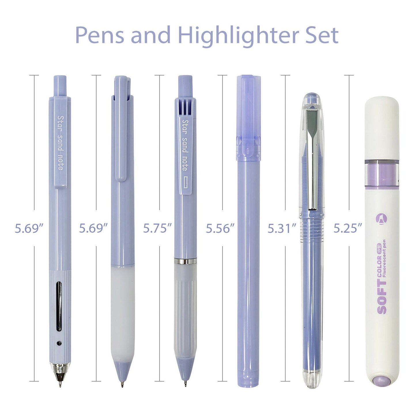 Wrapables 5 Gel Pens + 1 Highlighter Writing Set, 0.5mm Black Ink Pens, for Bible Studies, Journaling, Home and Office, Purple