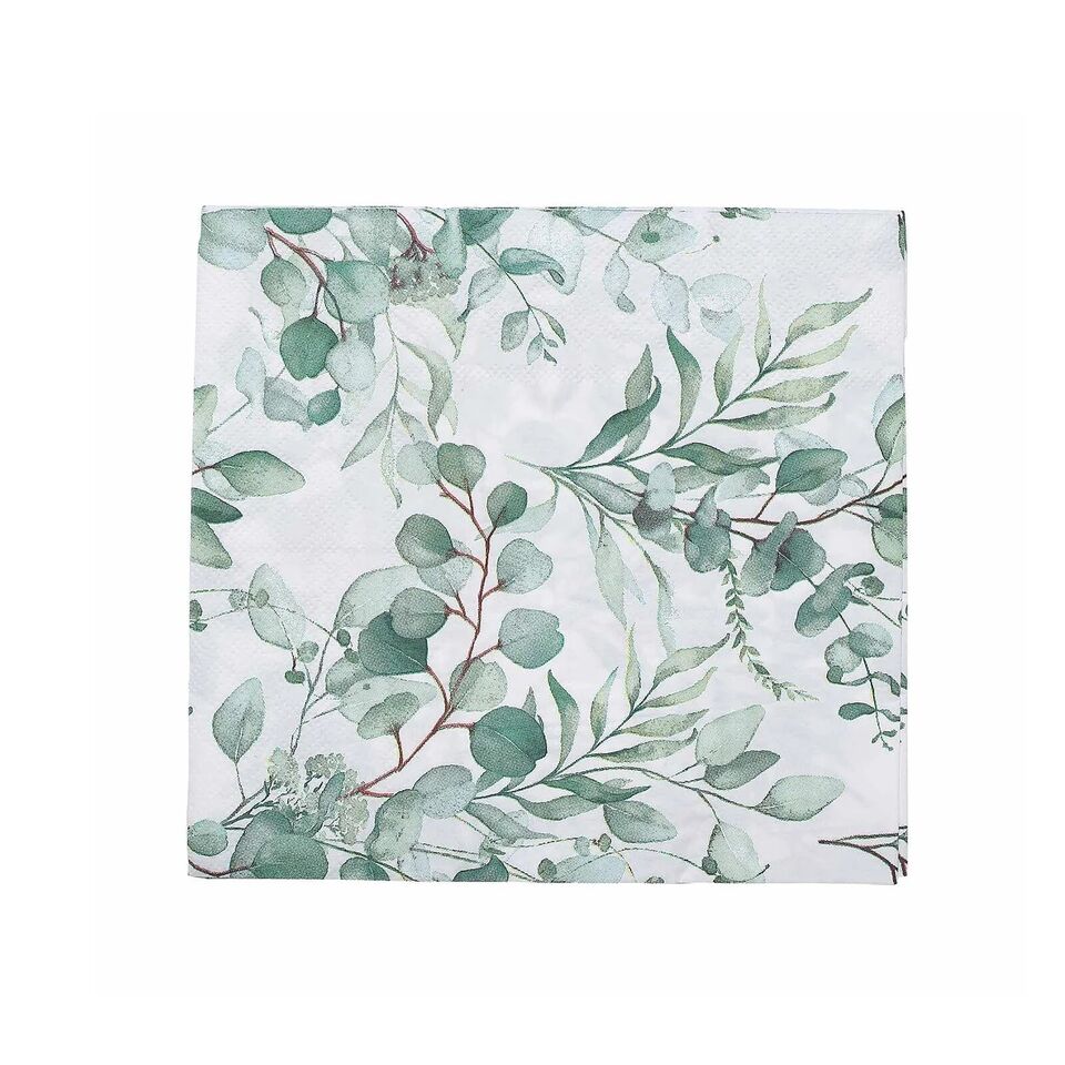 20 White 13x13 in Dinner Paper NAPKINS Green Leaves Design