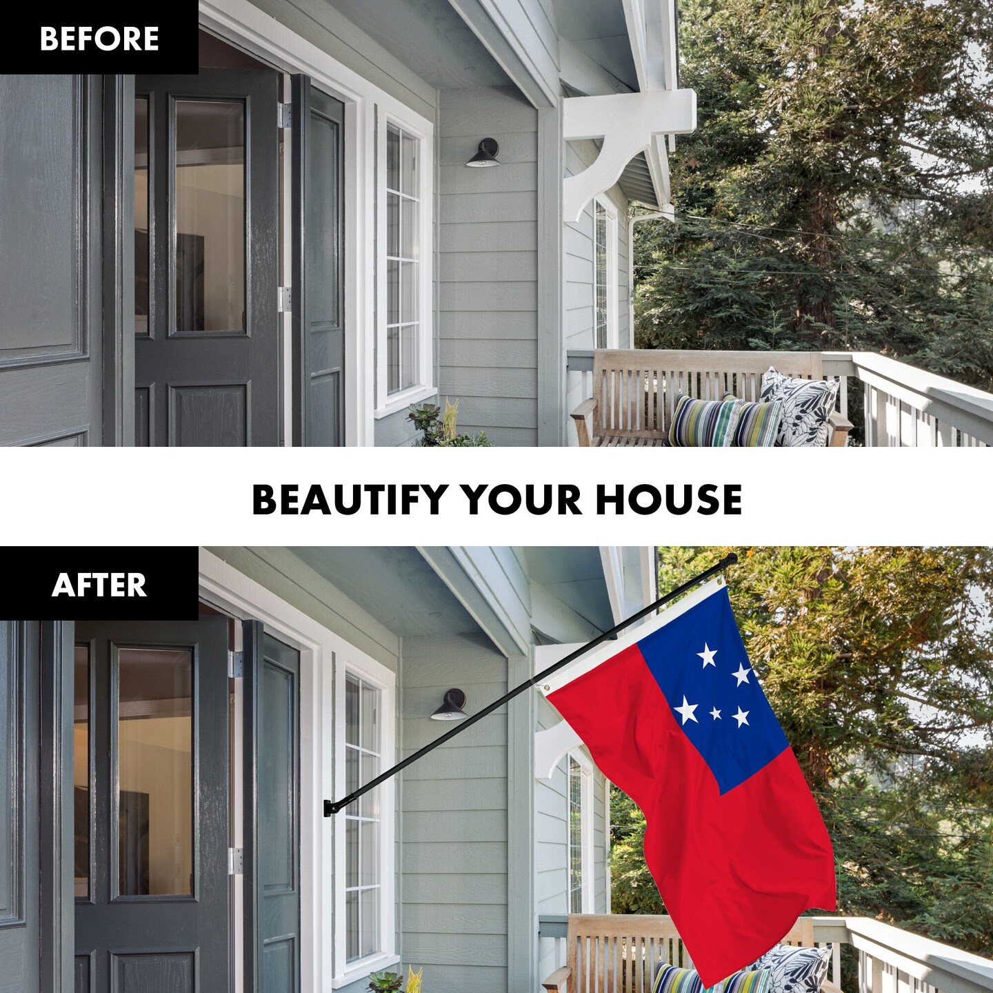 G128 Combo Pack: 6 Ft Tangle Free Aluminum Spinning Flagpole (Black) & Samoa Samoan | 3x5 Ft | LiteWeave Pro Series Printed 150D Polyester | Pole with Flag Included