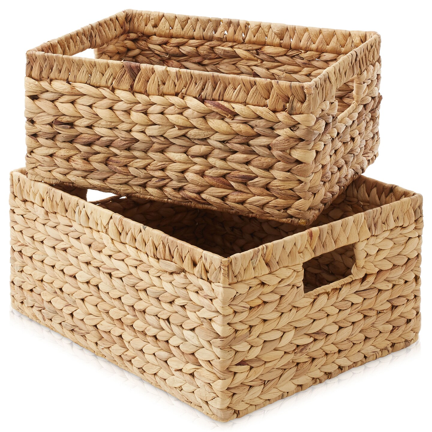 Casafield Set of 2 Water Hyacinth Storage Baskets with Handles - Woven Organizers for Bathroom, Laundry, Pantry, Office, Shelves