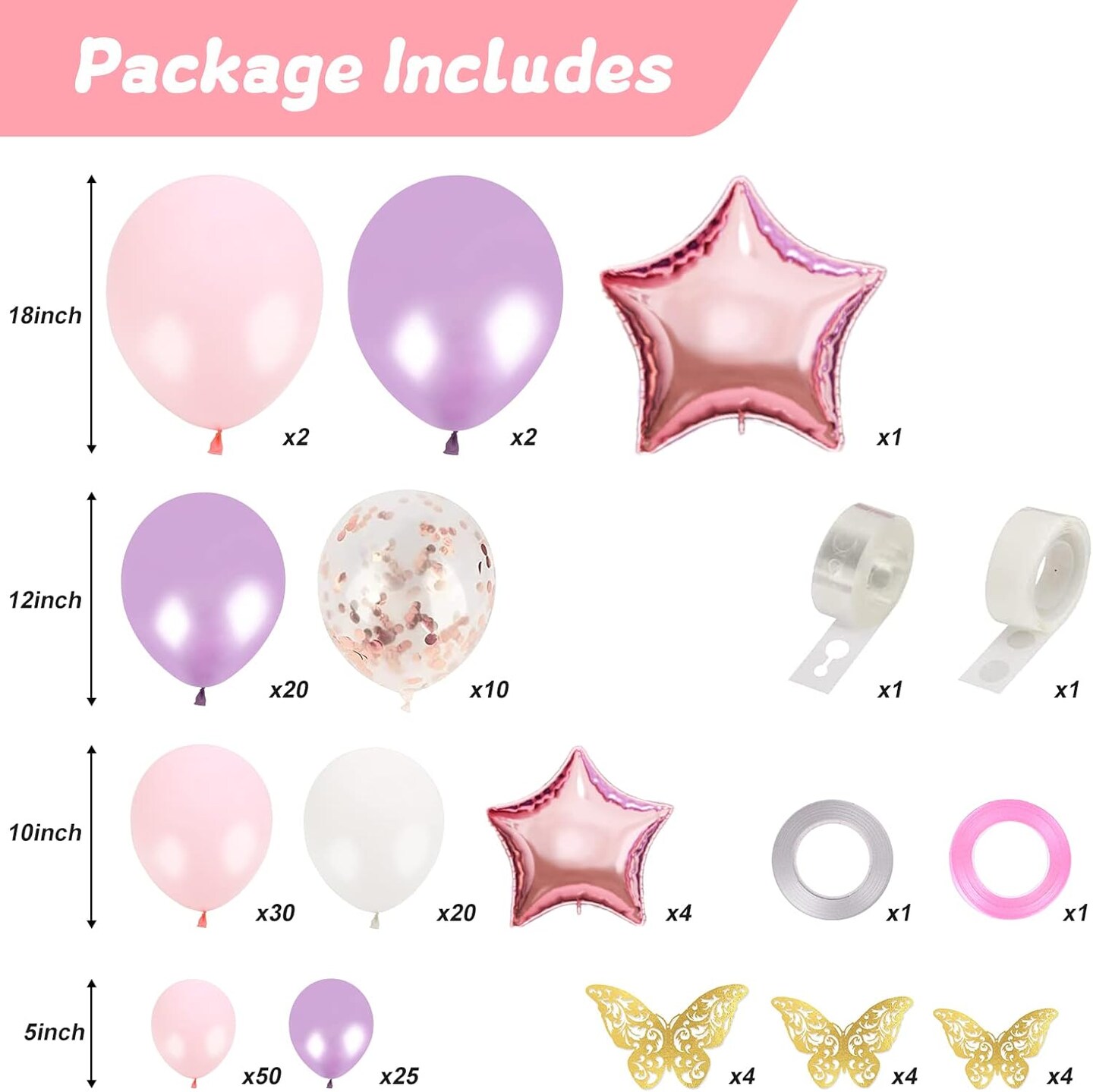 176pcs Pink Purple Balloon Garland, Baby Shower Decorations for Girl with Butterfly Decorations Foil Balloons for Birthday Party Bridal Shower Bachelorette Engagement Decoration