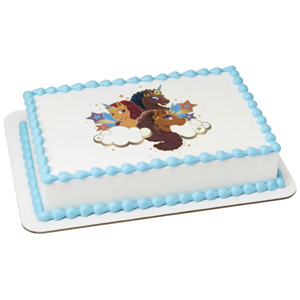 Afro Unicorn Friendship Edible Cake Topper Image - 1/4 Sheet