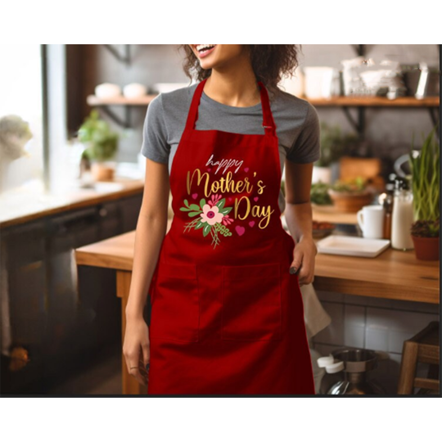 Flower Kitchen Apron, Happy Mother Day Kitchen Apron, Mothers Day