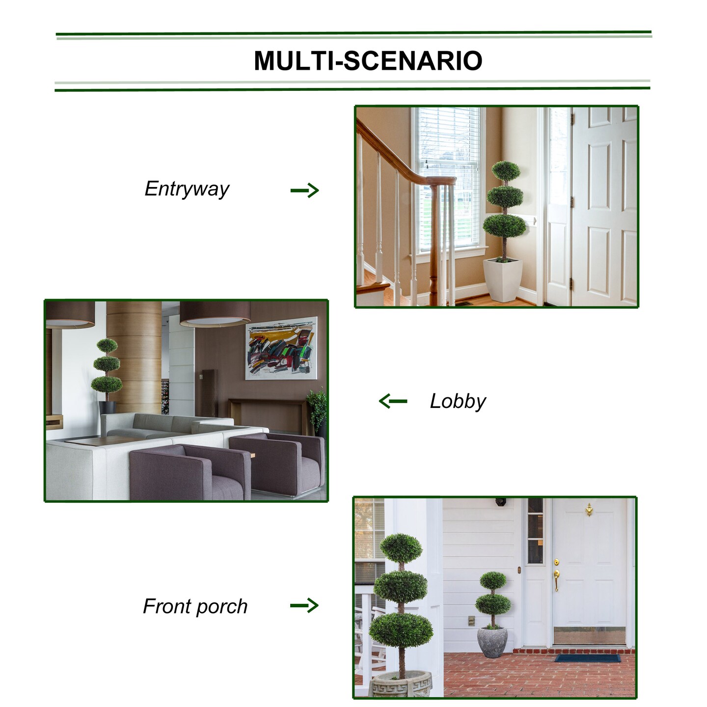 41" Triple Boxwood Topiary Tree in Black Pot, Floral Home by Artificial Flowers