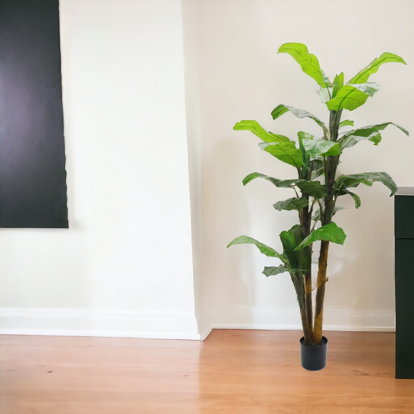 6ft Banana Tree in Black Pot with 27 Silk Leaves by Floral Home&#xAE;