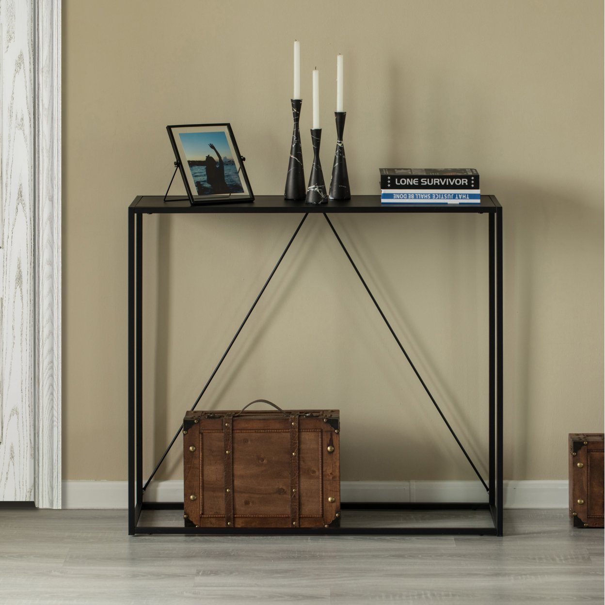 Modern Black Metal Console Table 31.5 In For Entryway Dining Hallway Storage