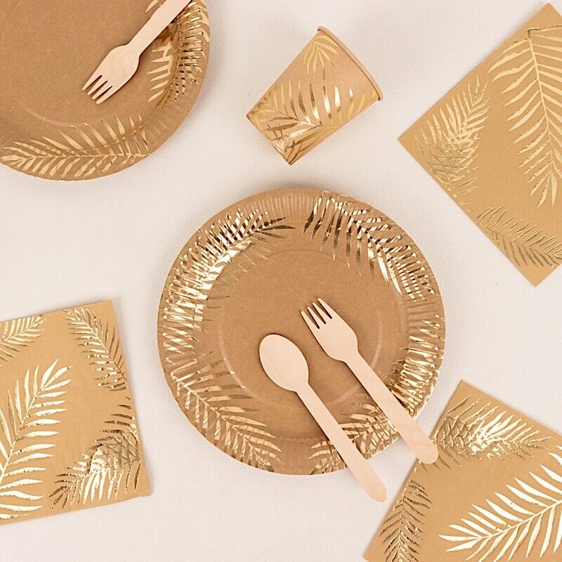 72 Natural with Gold Palm Leaves Print Paper TABLEWARE