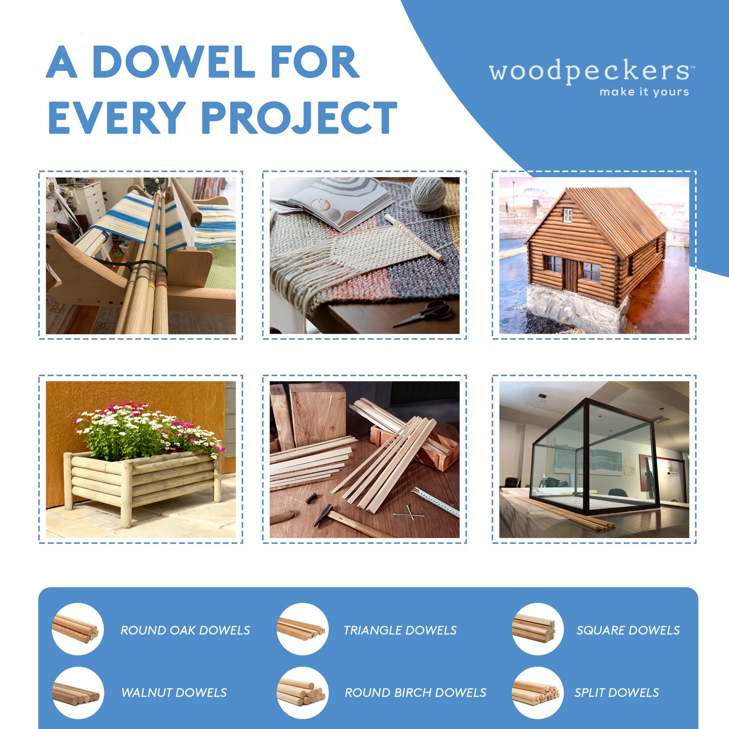 Wooden Dowel Rods 1/2 inch Thick, Multiple Lengths, Unfinished Sticks Crafts & DIY | Woodpeckers