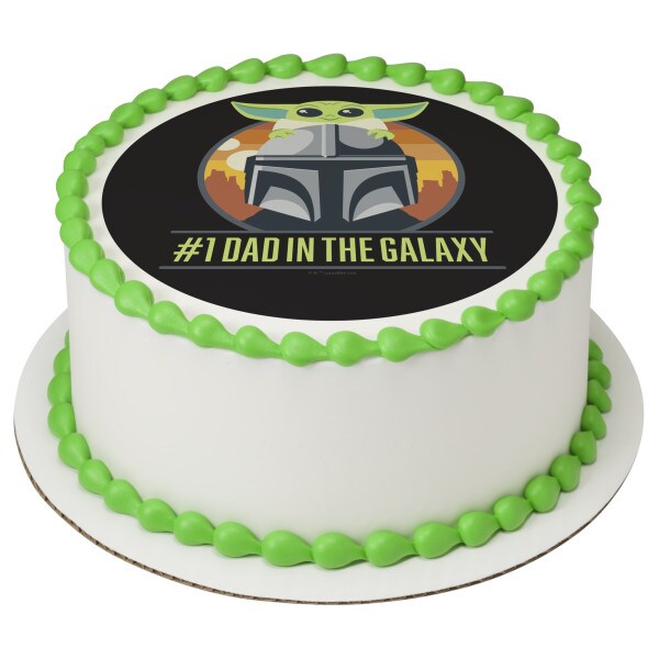 STAR WARS&#x2122; The Mandalorian #1 DAD in the Galaxy Edible Cake Topper Image - 7.5&#x22; Round