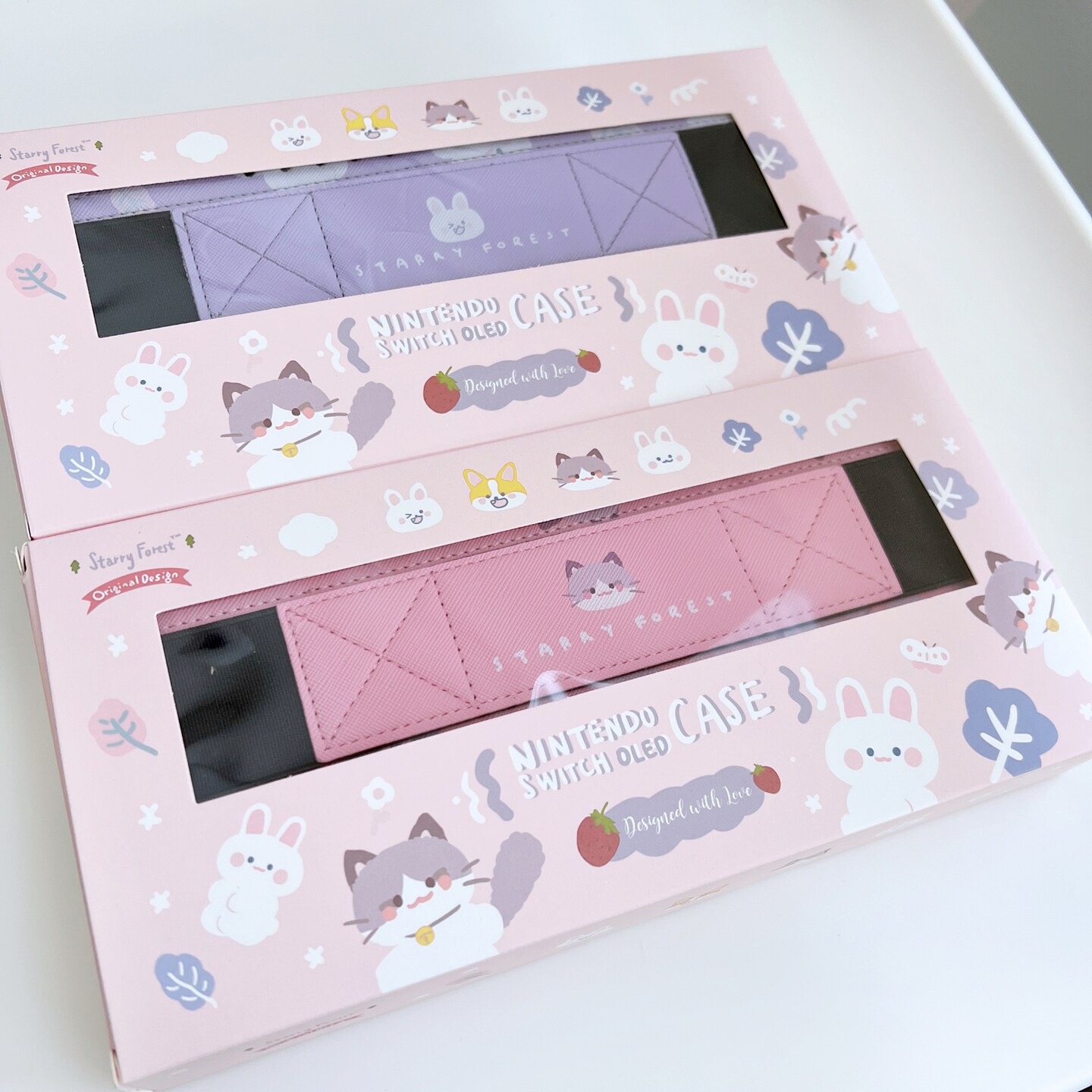 Starry Forest leather case for Nintendo Switch OLED, cute PU